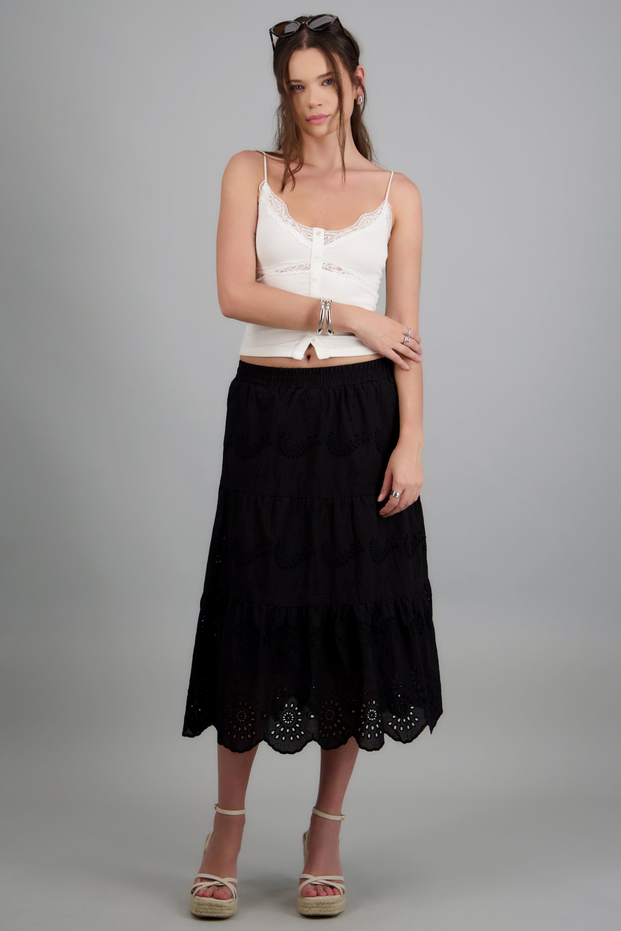 Falda maxi eyelet NEGRO