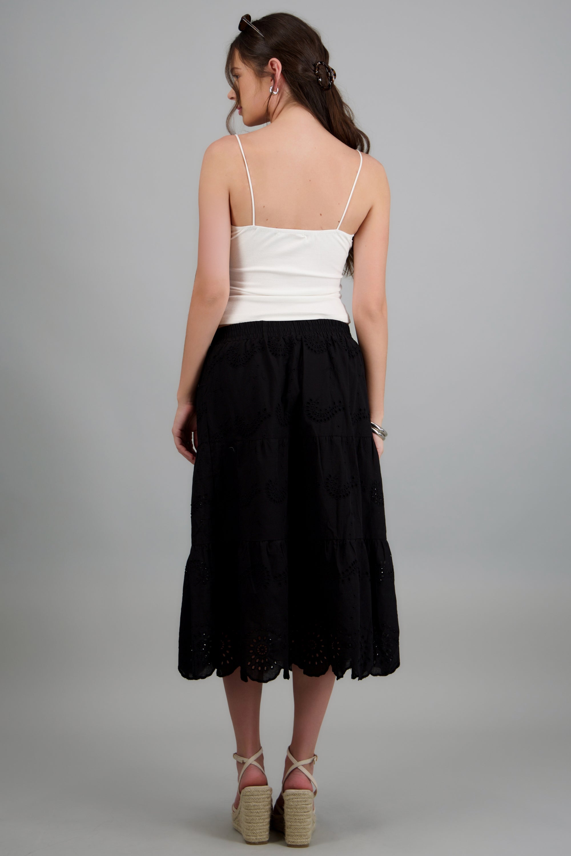Falda maxi eyelet NEGRO