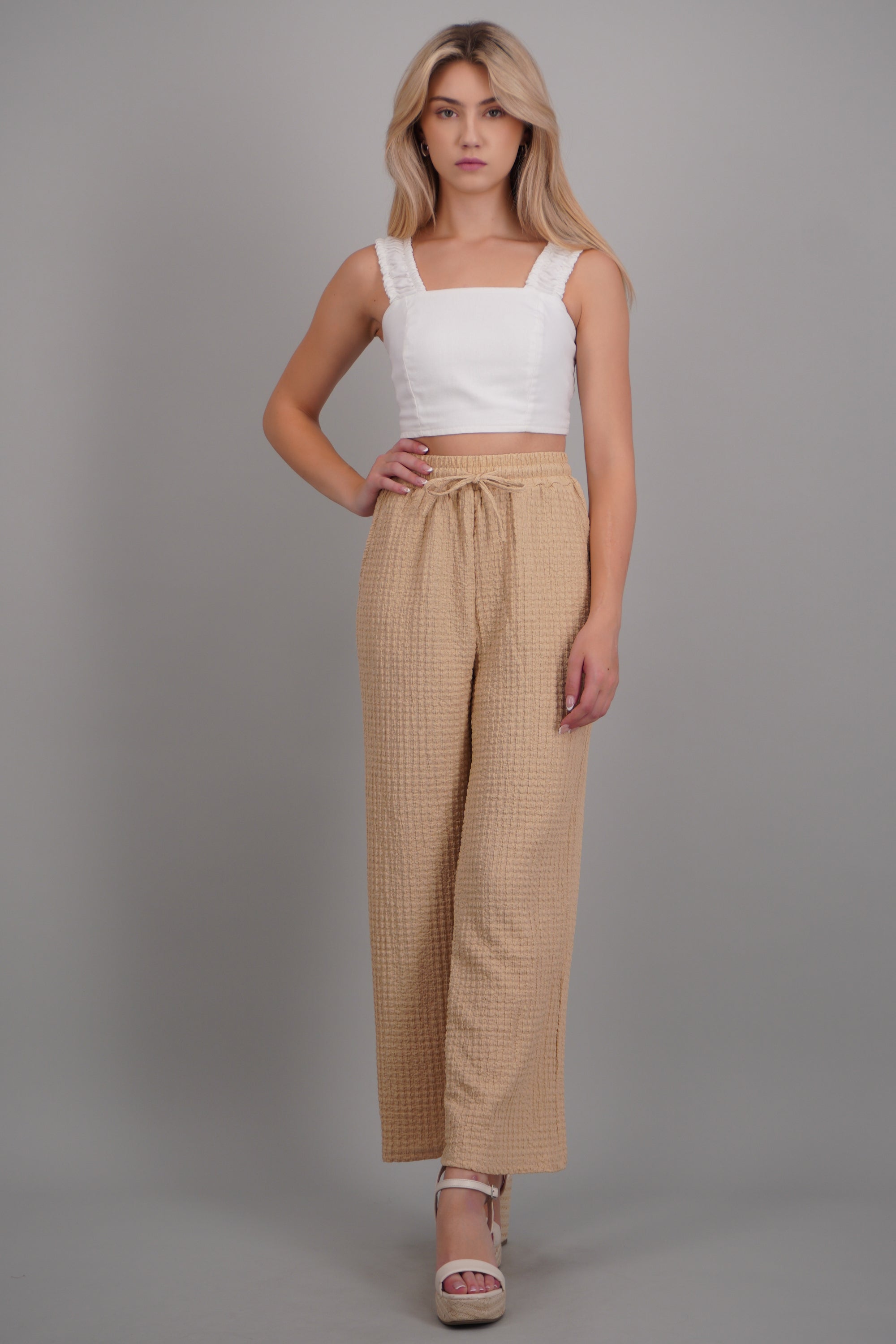 Pantalon wide leg textura KHAKI