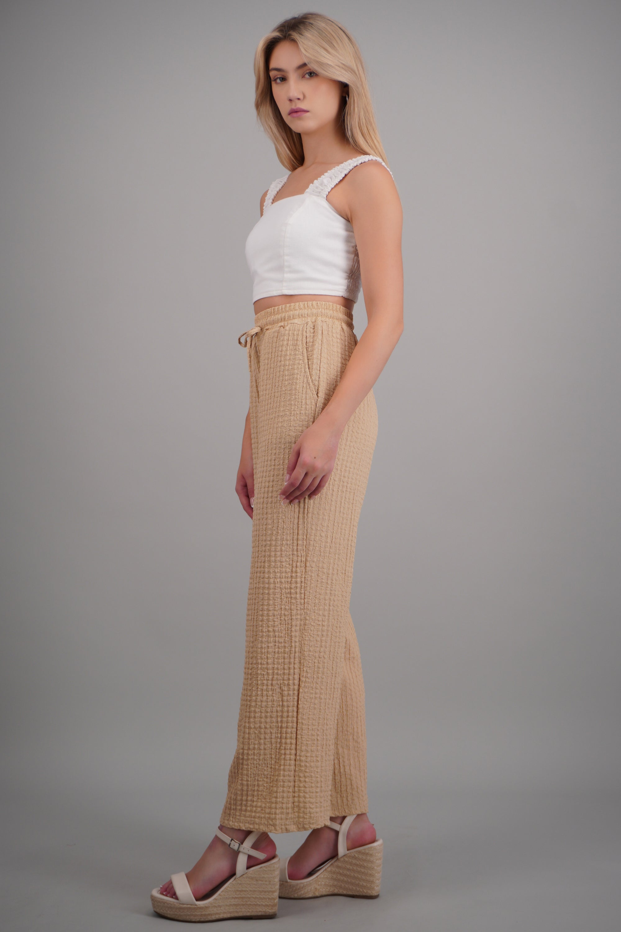Pantalon wide leg textura KHAKI