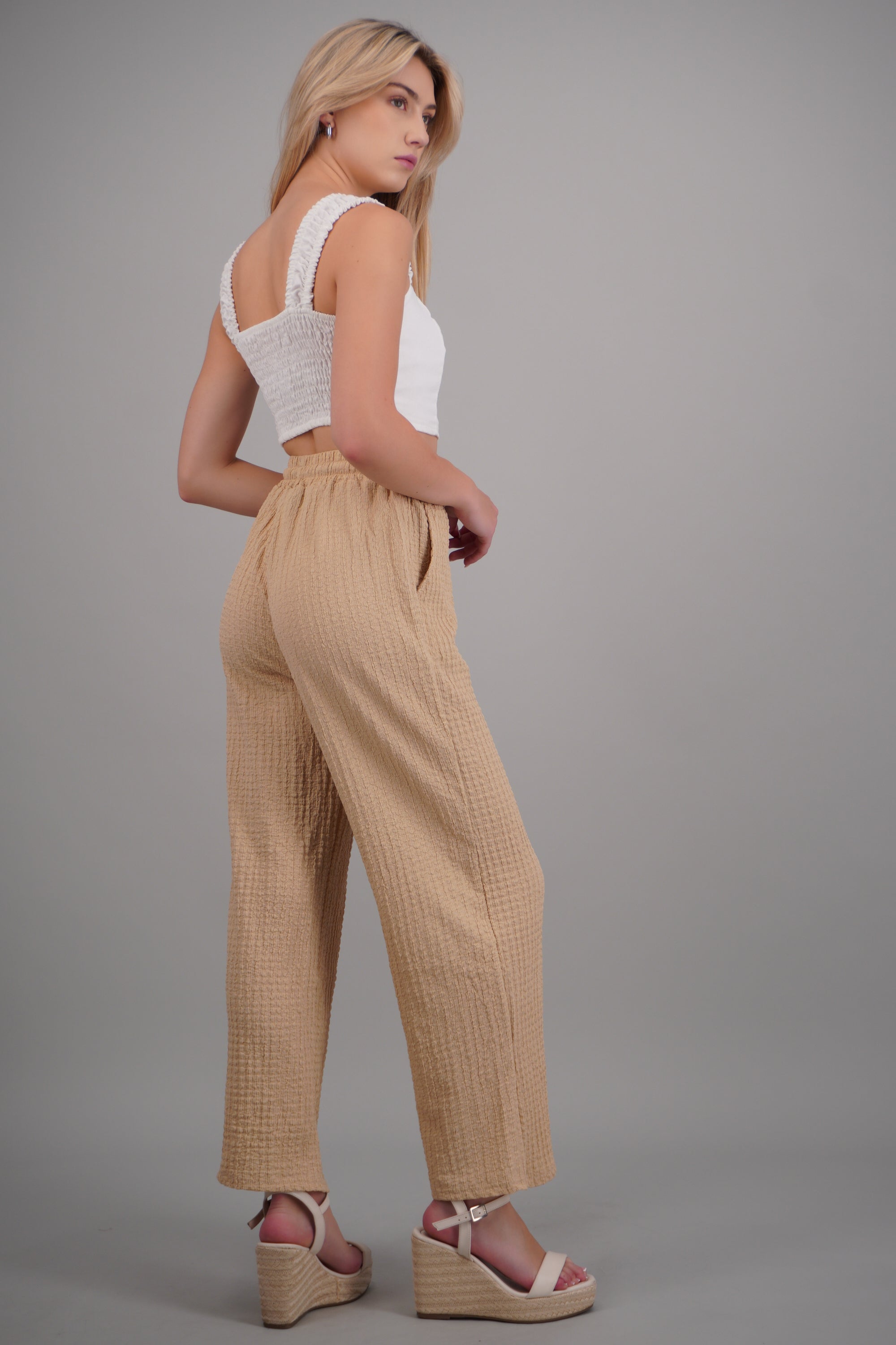 Pantalon wide leg textura KHAKI