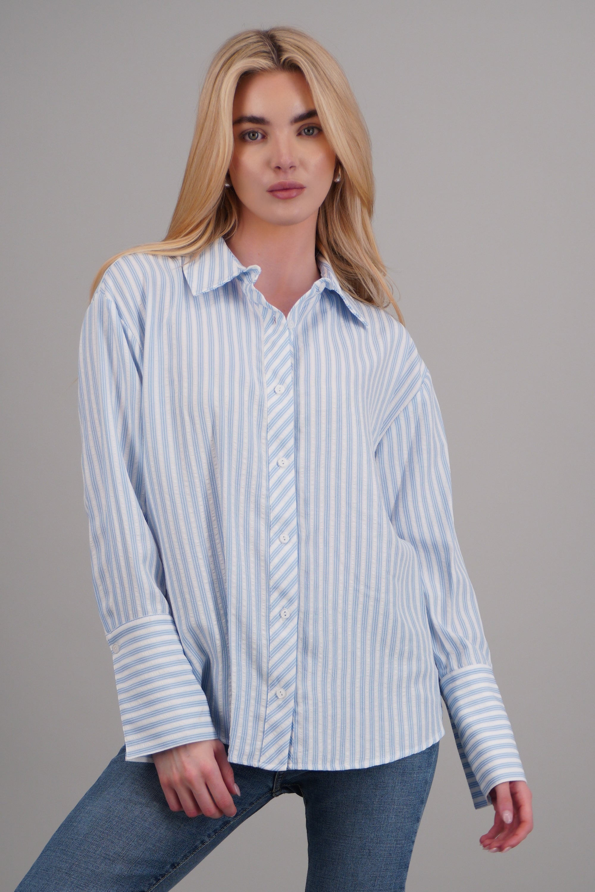 Camisa amplia de rayas AZUL COMBO