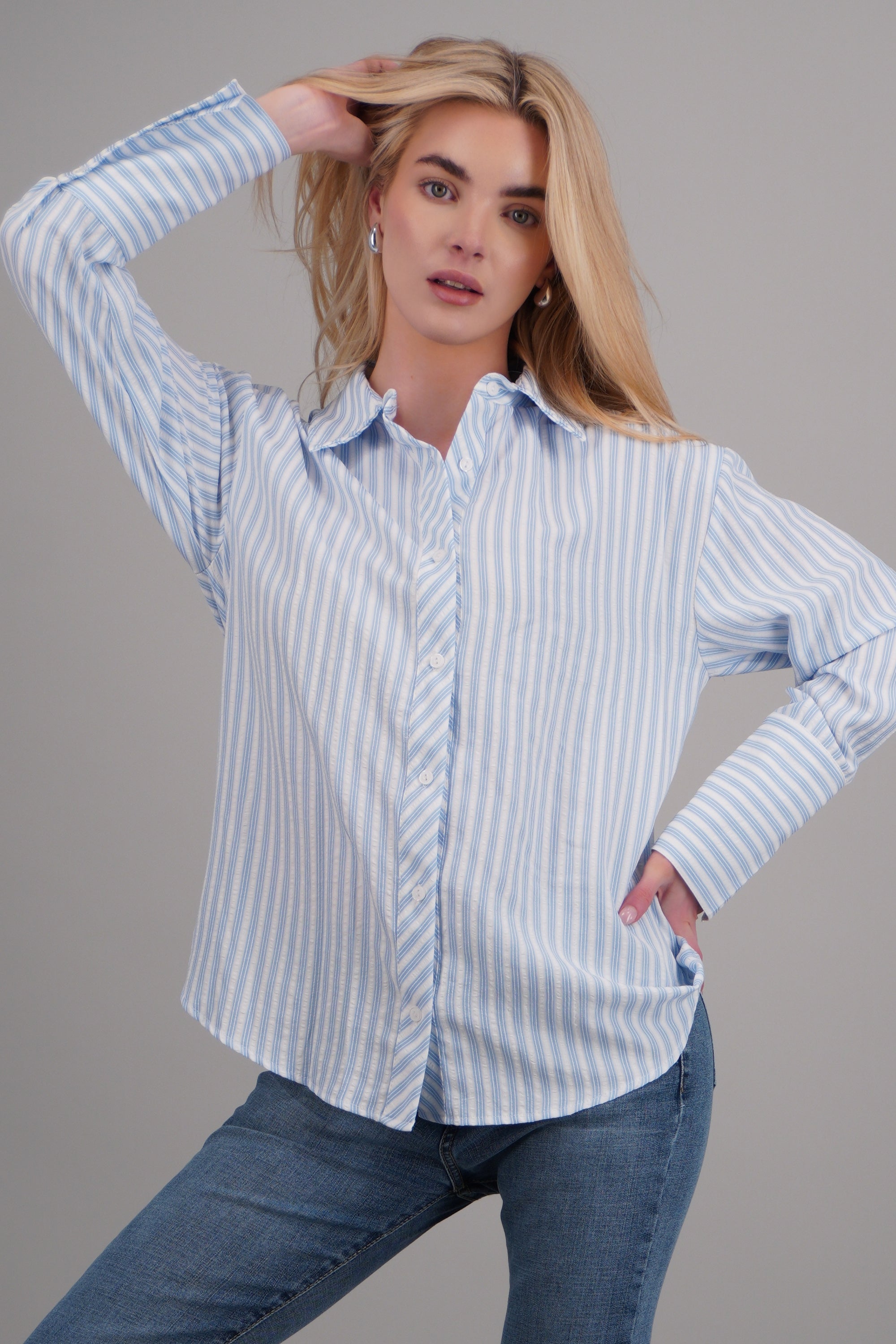 Camisa amplia de rayas AZUL COMBO