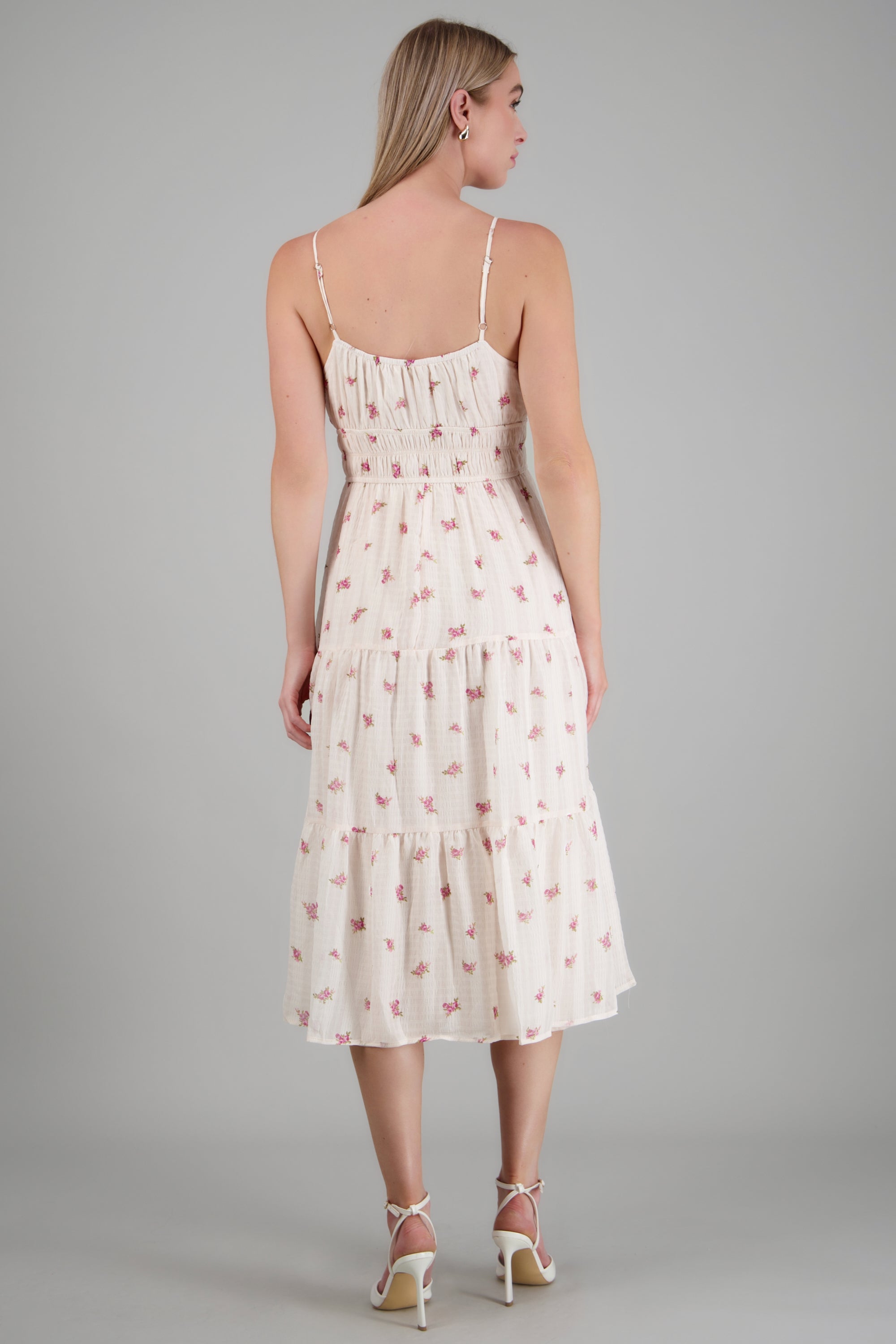 Vestido maxi flores detalle encaje BLANCO COMBO