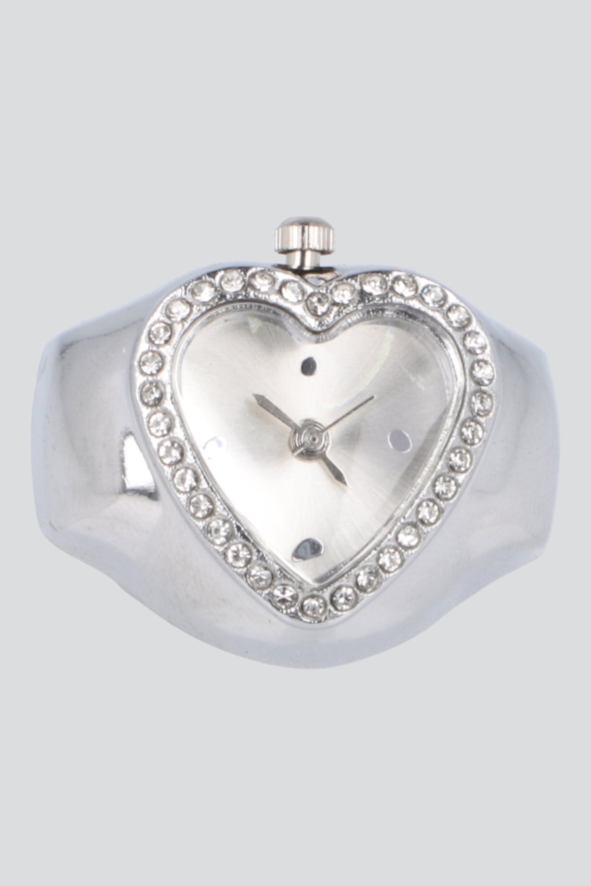ANILLO RELOJ CORAZON BORDE BRILLOS PLATA
