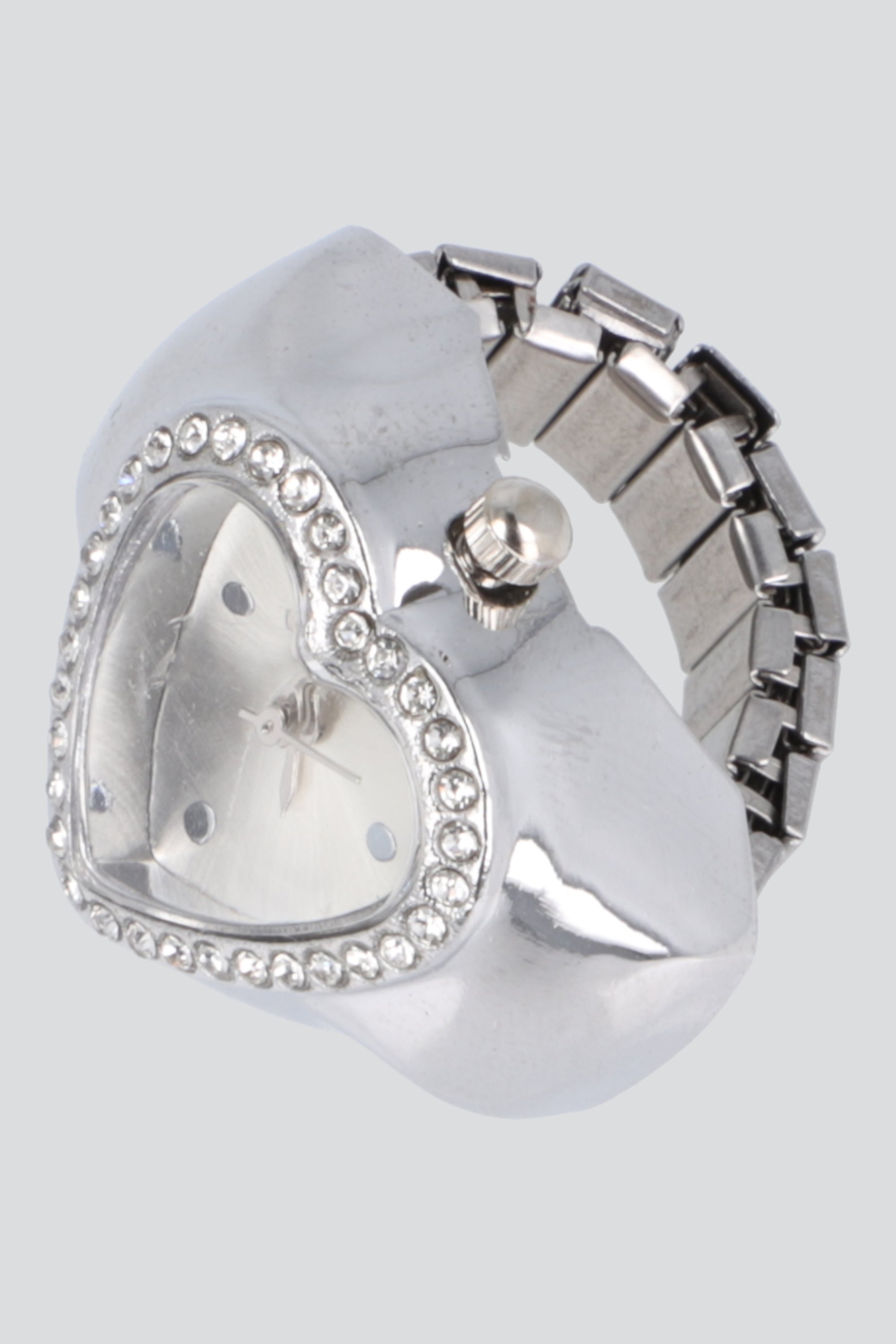 ANILLO RELOJ CORAZON BORDE BRILLOS PLATA