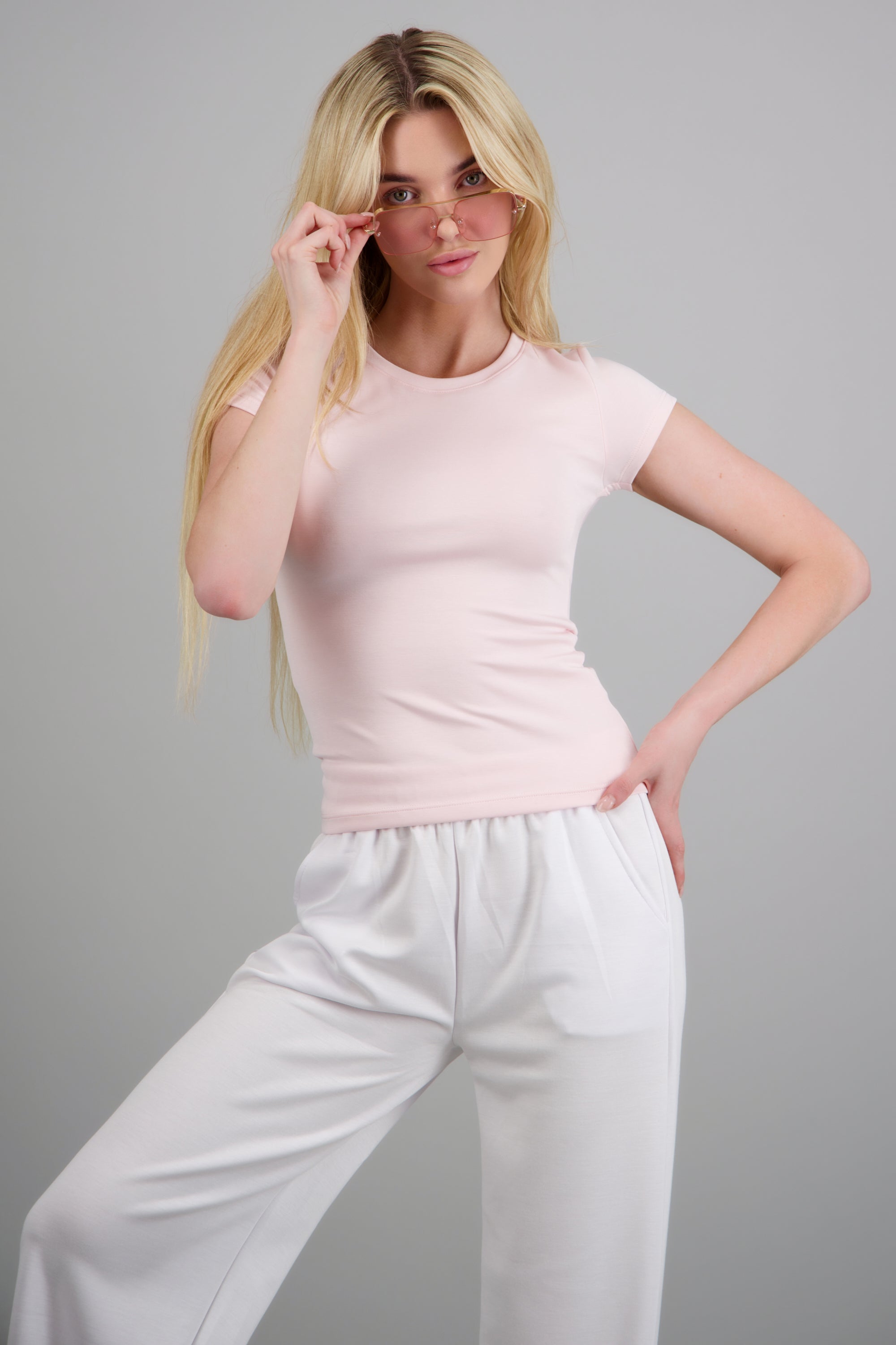 Top manga corta tacto suave ROSA PASTEL