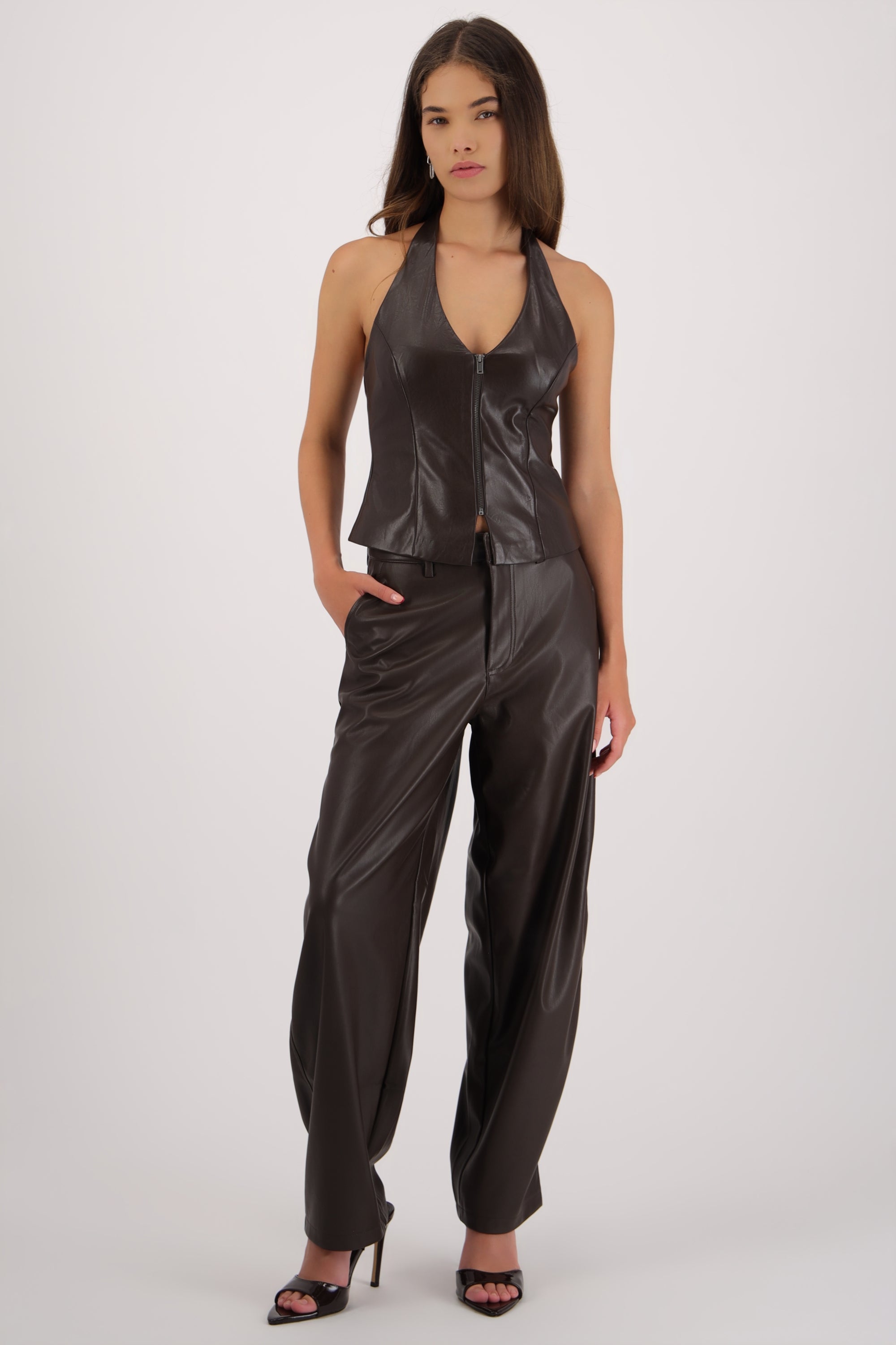 Pantalon balloon liso pu CHOCOLATE