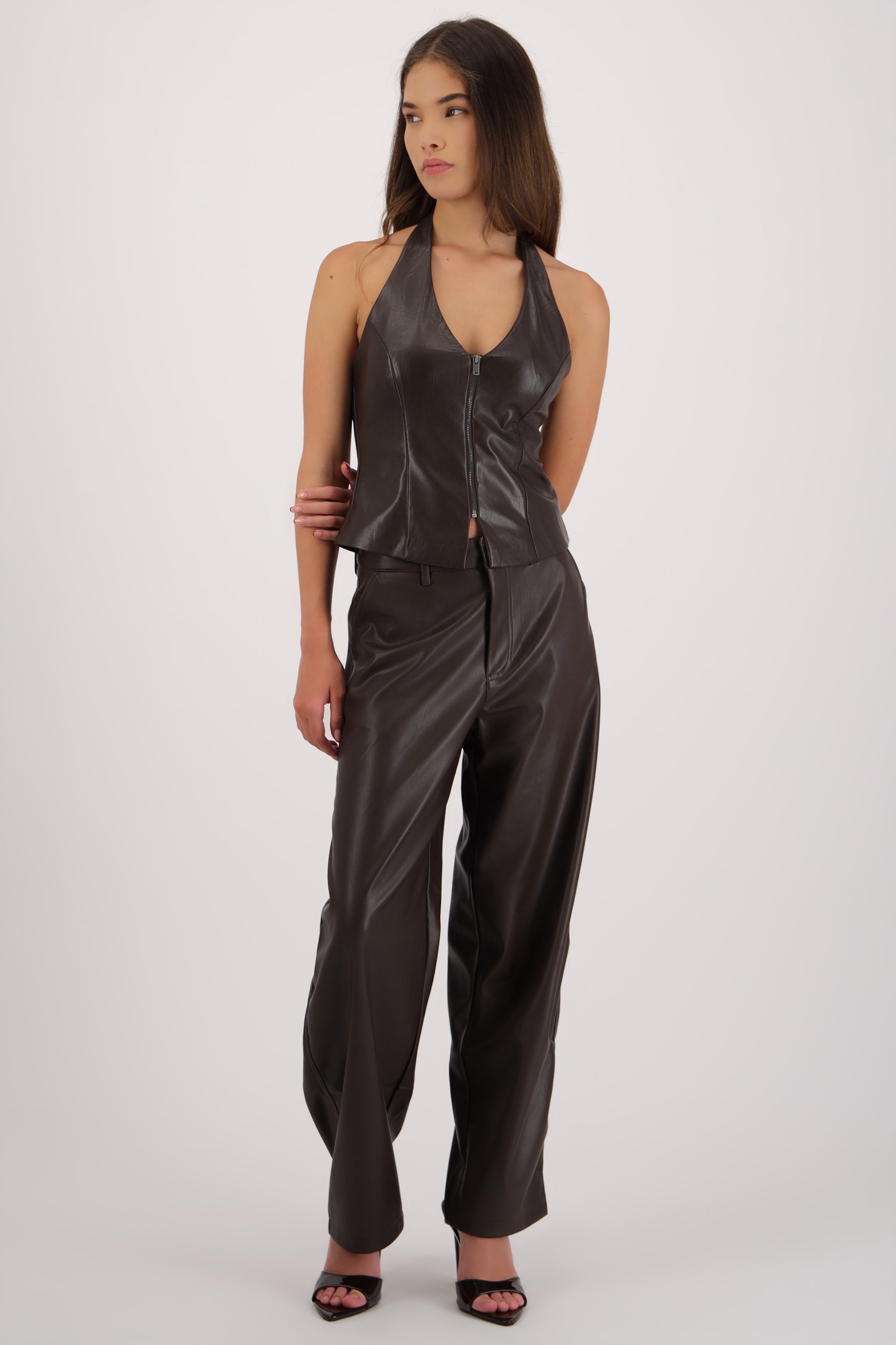 Pantalon balloon liso pu CHOCOLATE