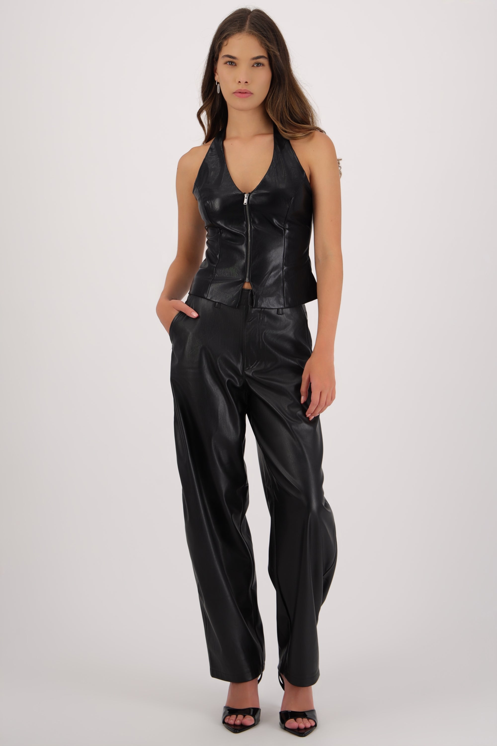 Pantalon balloon liso pu NEGRO