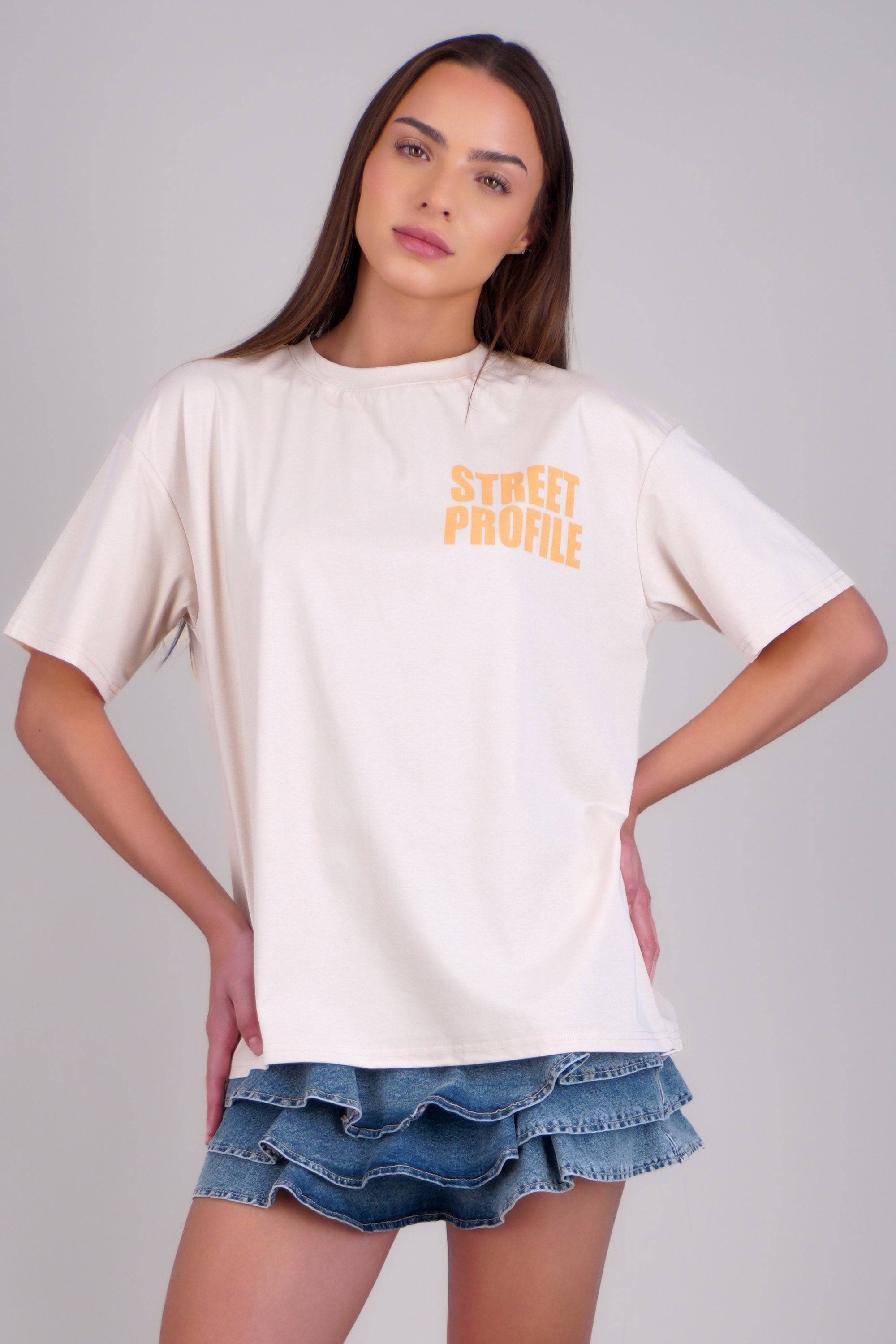 Playera manga corta urban street BEIGE
