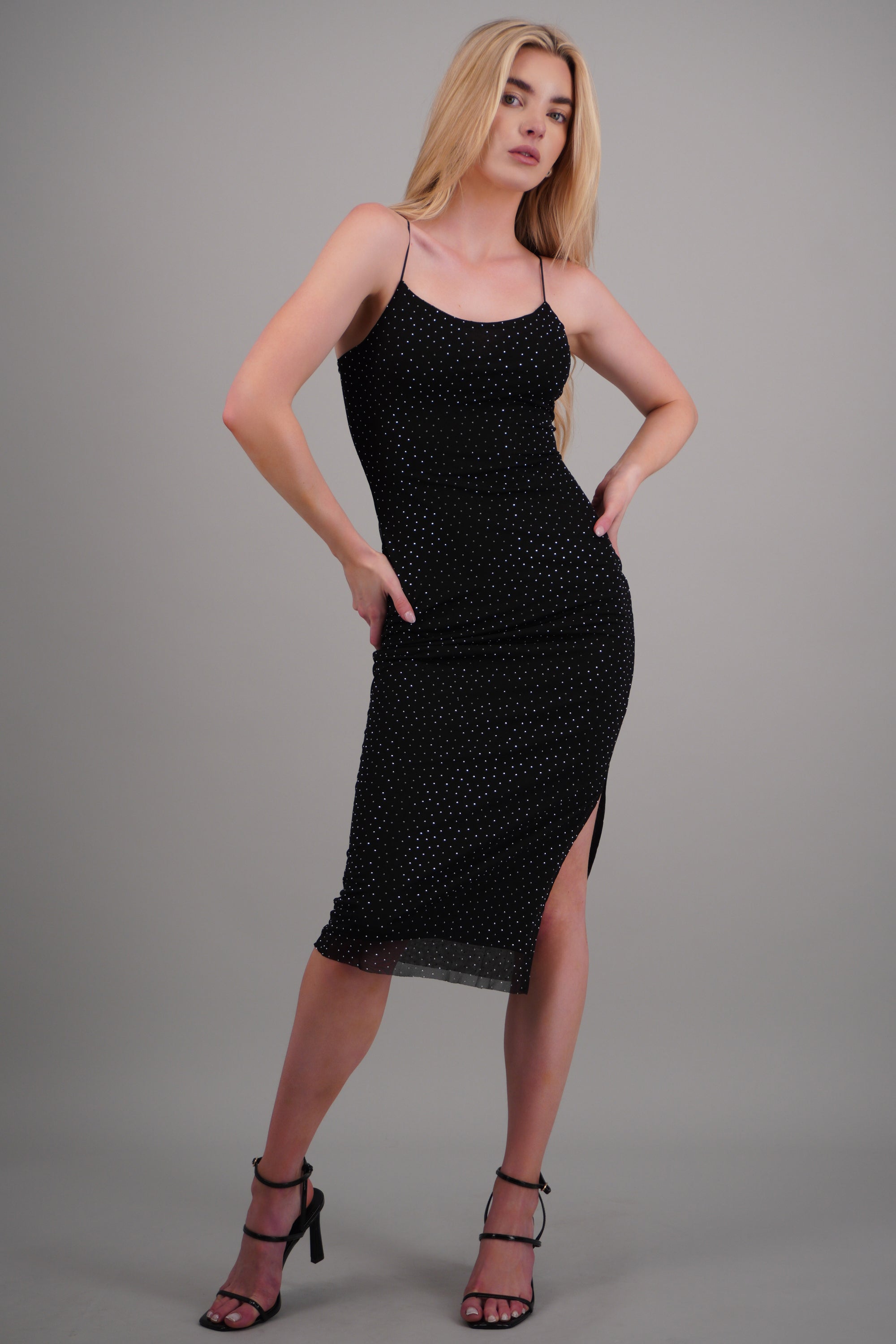 Vestido maxi tirantes detalle brillo NEGRO