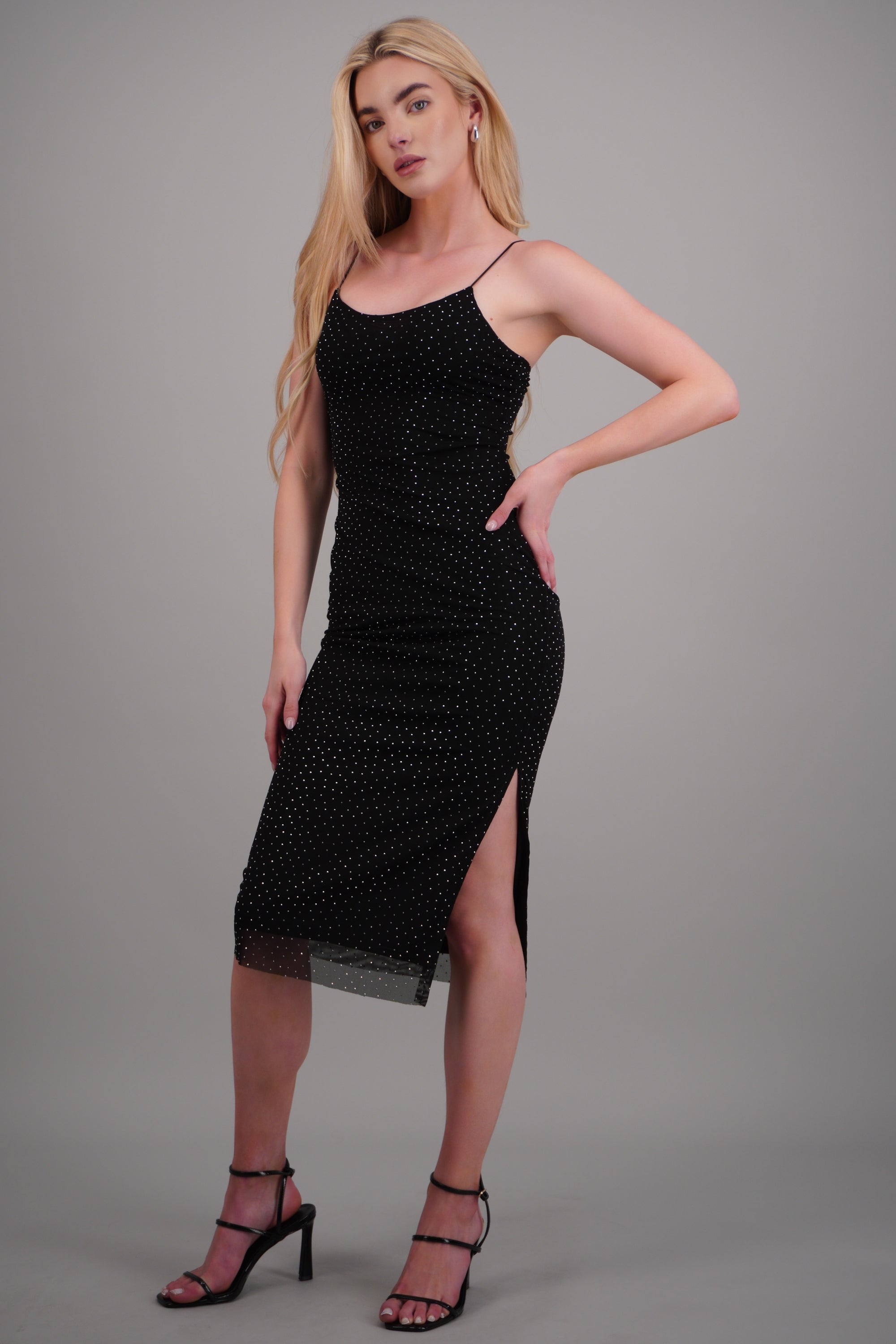 Vestido maxi tirantes detalle brillo NEGRO