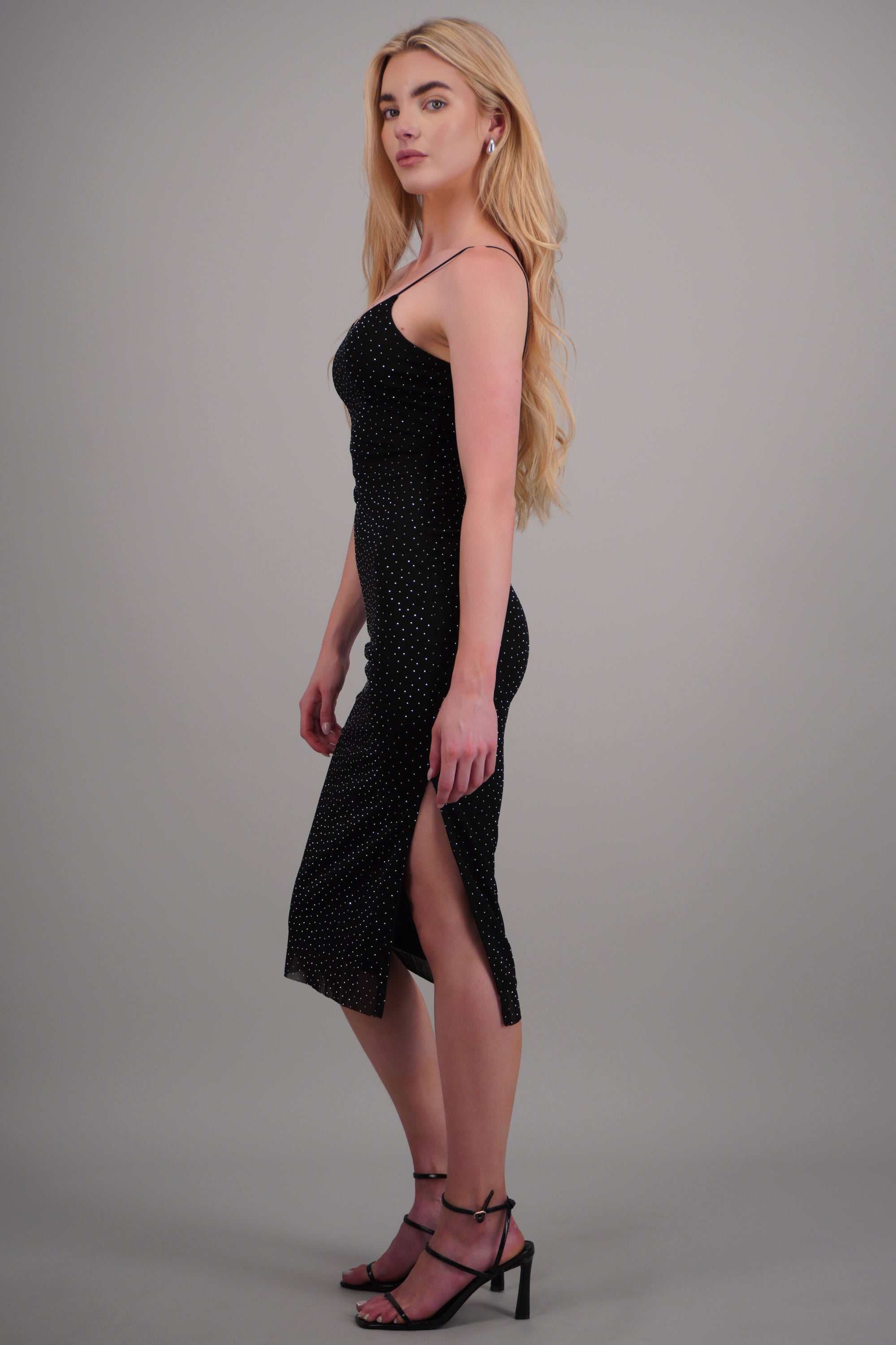 Vestido maxi tirantes detalle brillo NEGRO