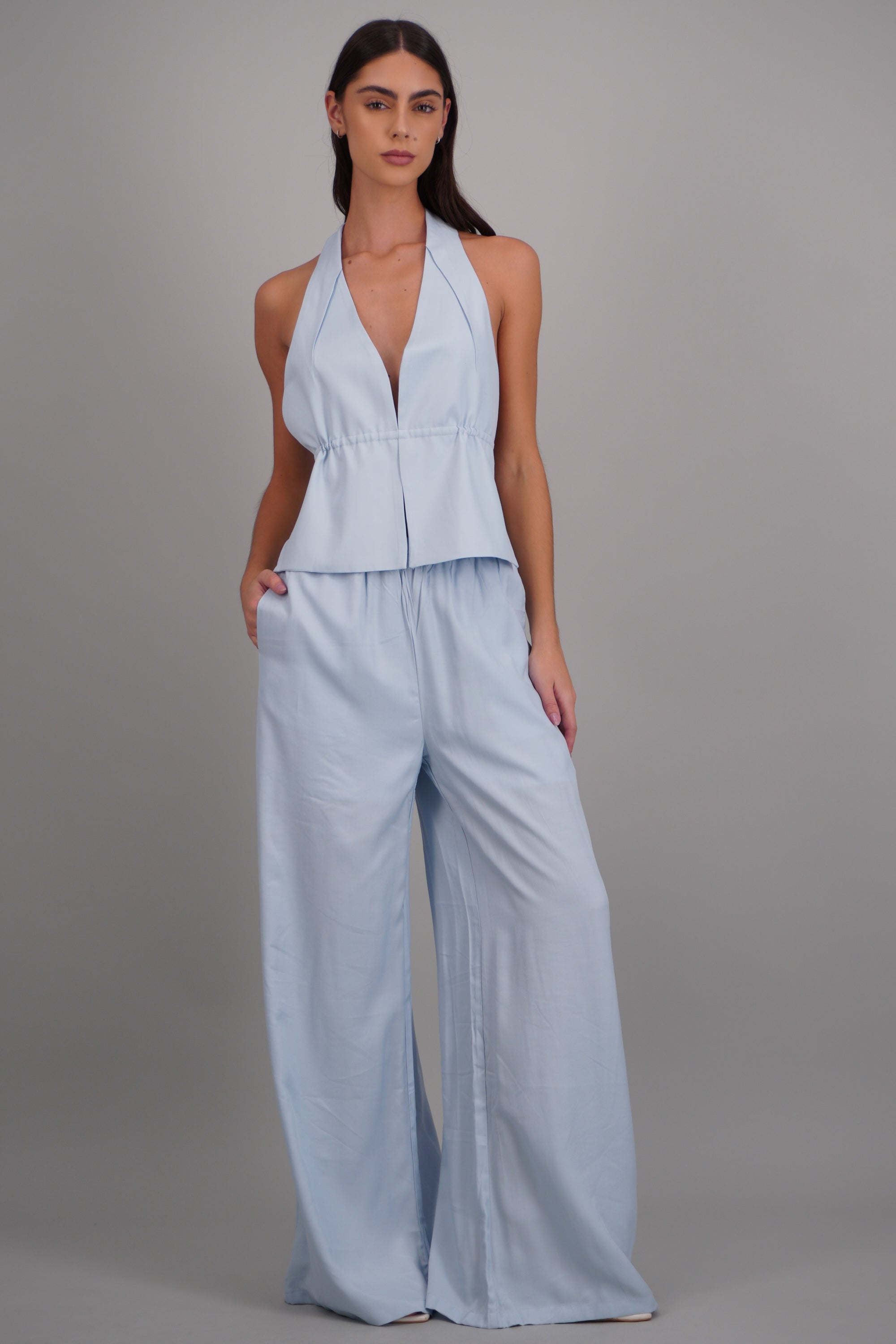 Pantalon amplio detalle resorte AZUL PASTEL