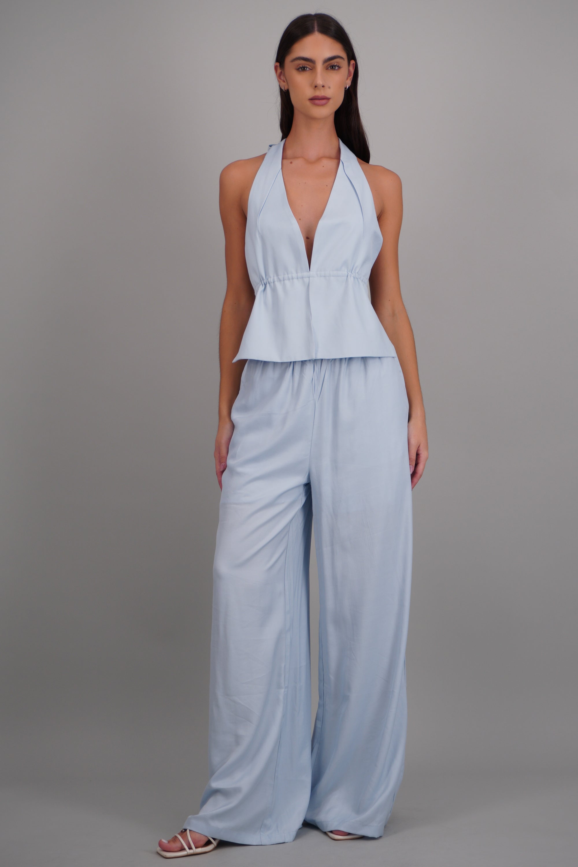 Pantalon amplio detalle resorte AZUL PASTEL