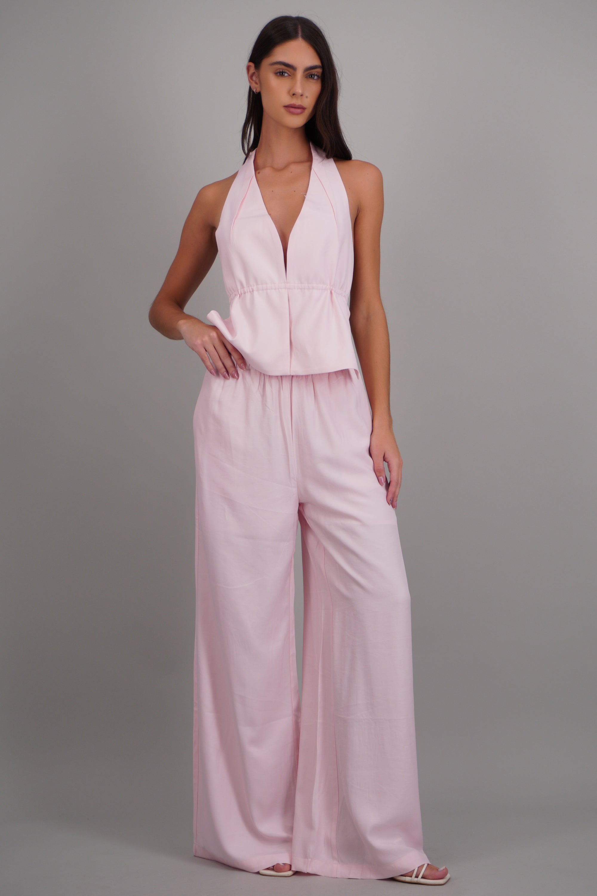 Pantalon amplio detalle resorte ROSA PASTEL