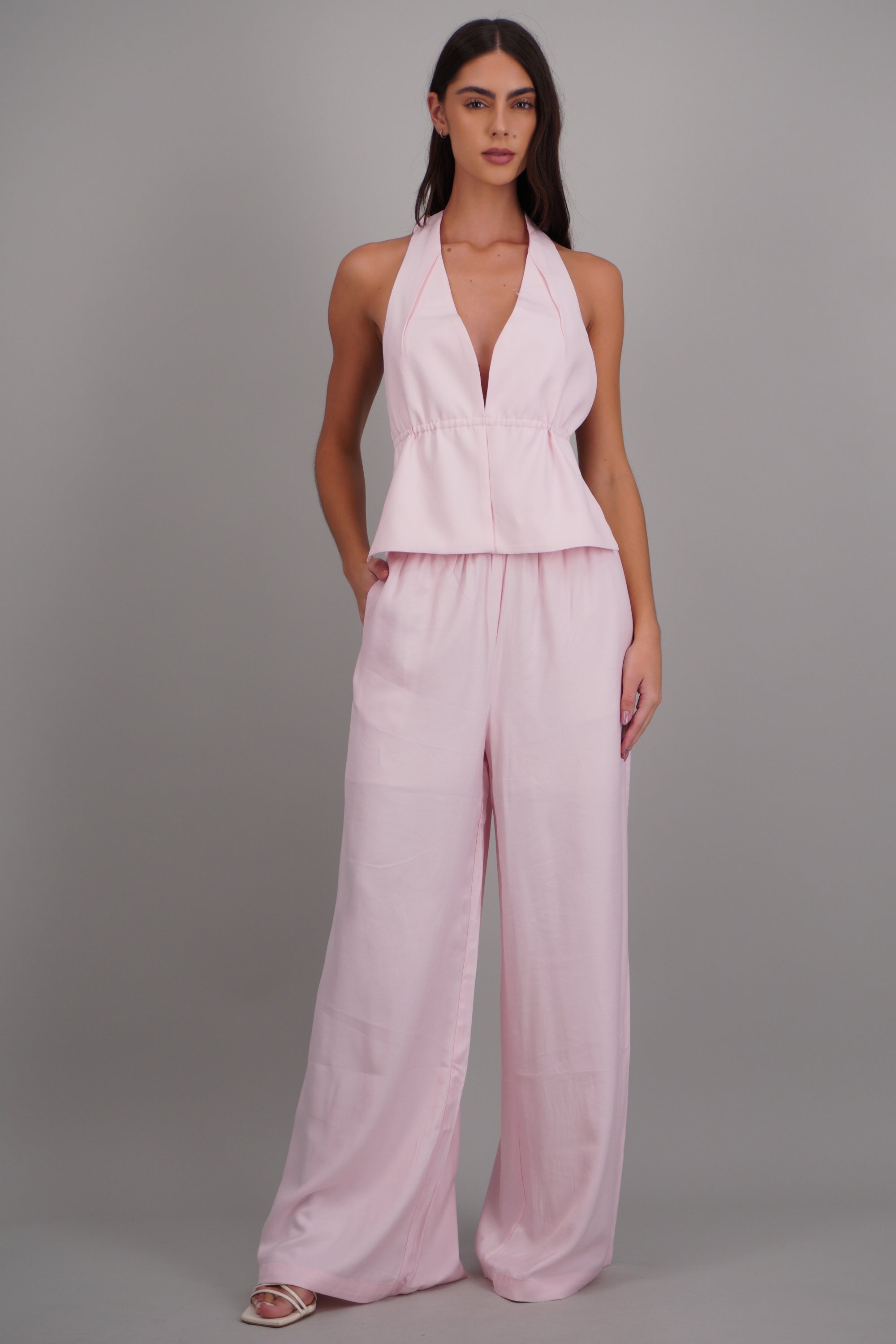 Pantalon amplio detalle resorte ROSA PASTEL
