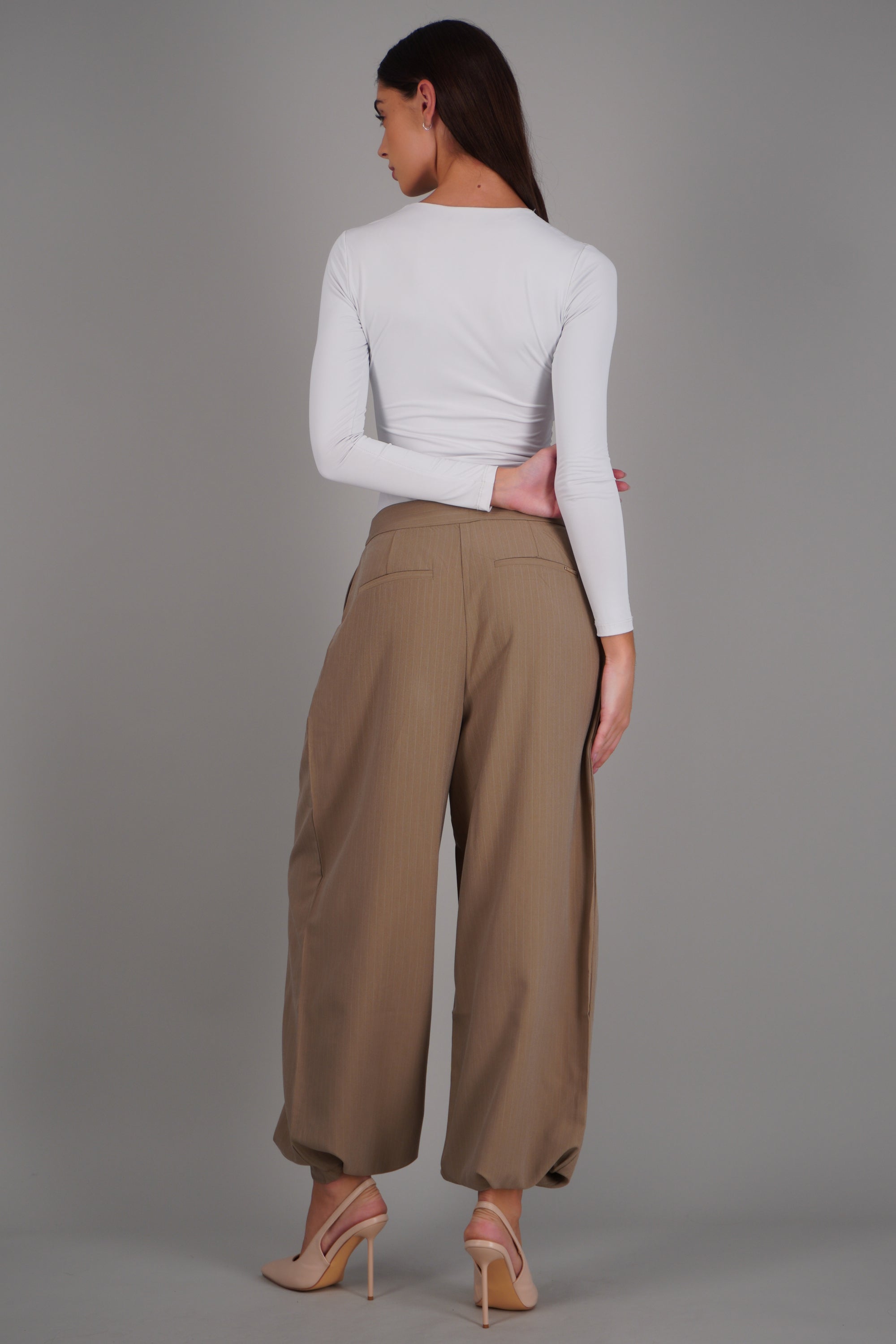 Pantalon globo de vestir rayas BEIGE