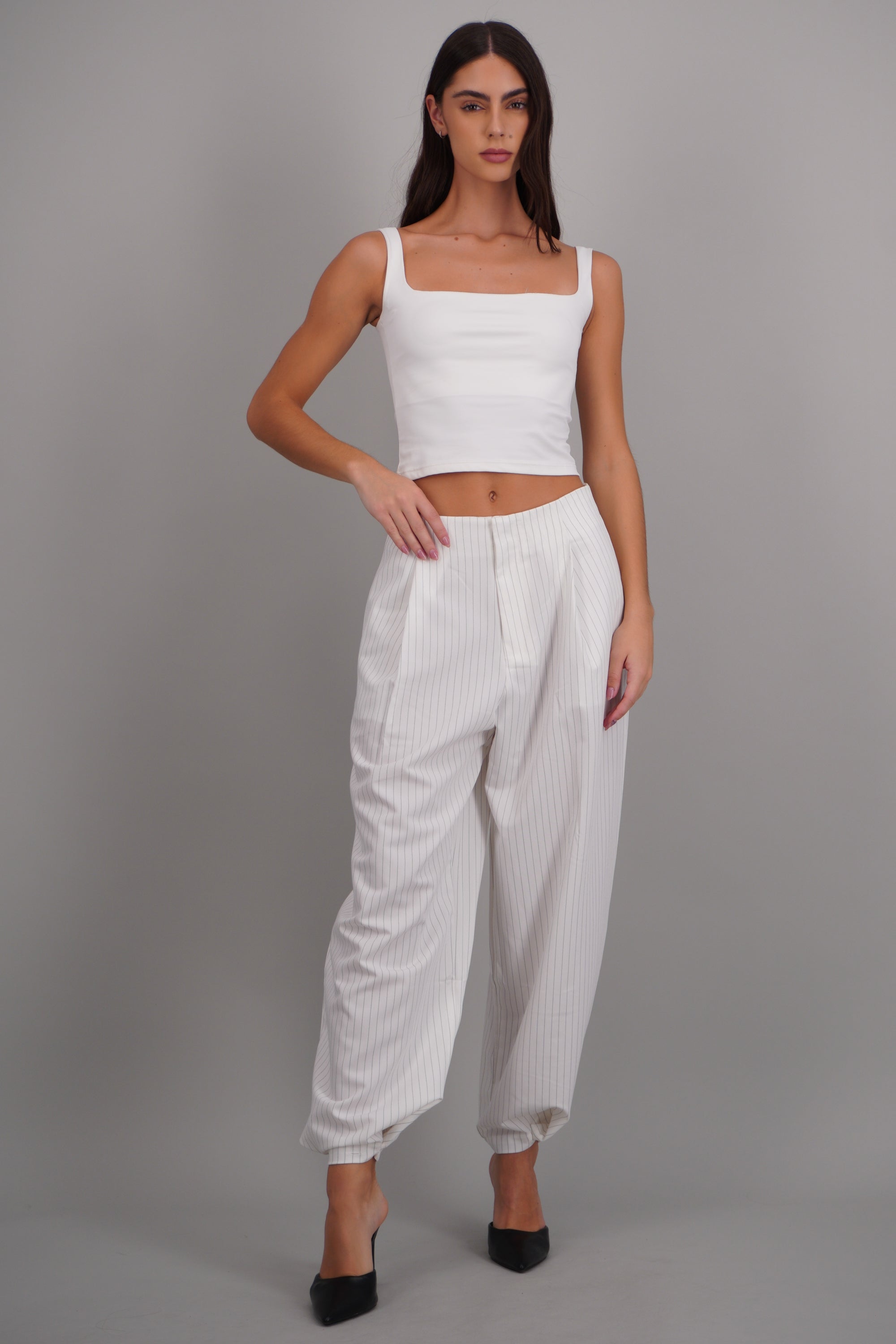 Pantalon globo de vestir rayas BLANCO
