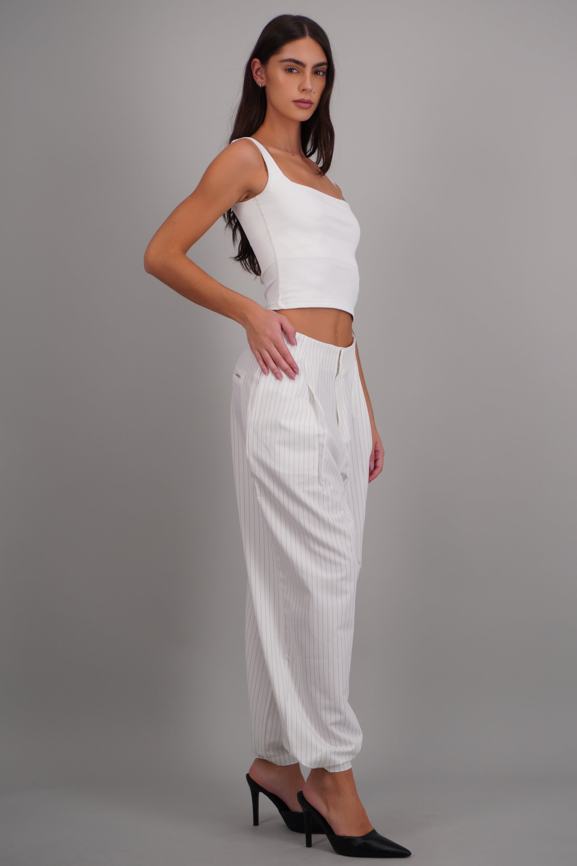 Pantalon globo de vestir rayas BLANCO