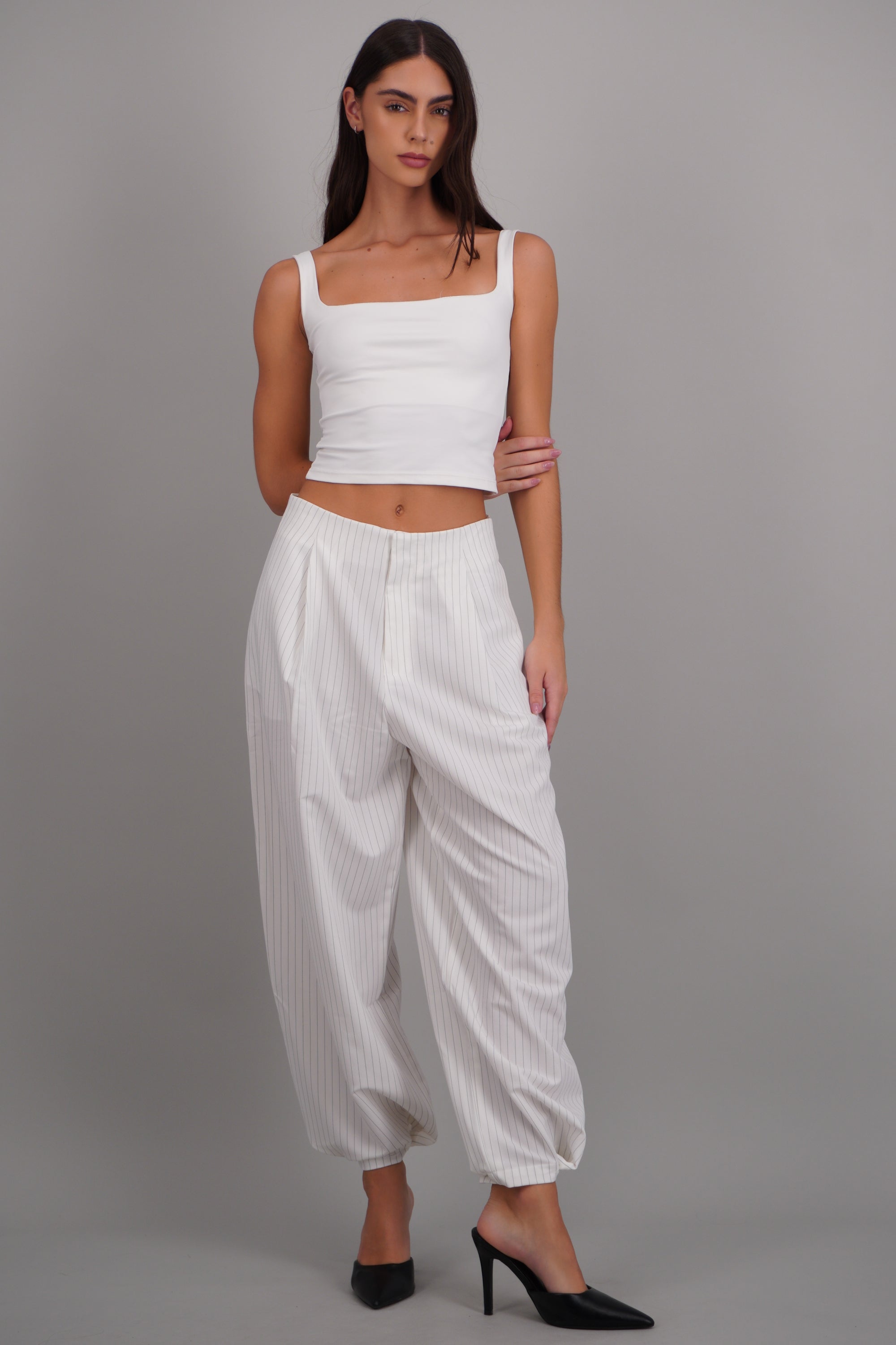 Pantalon globo de vestir rayas BLANCO