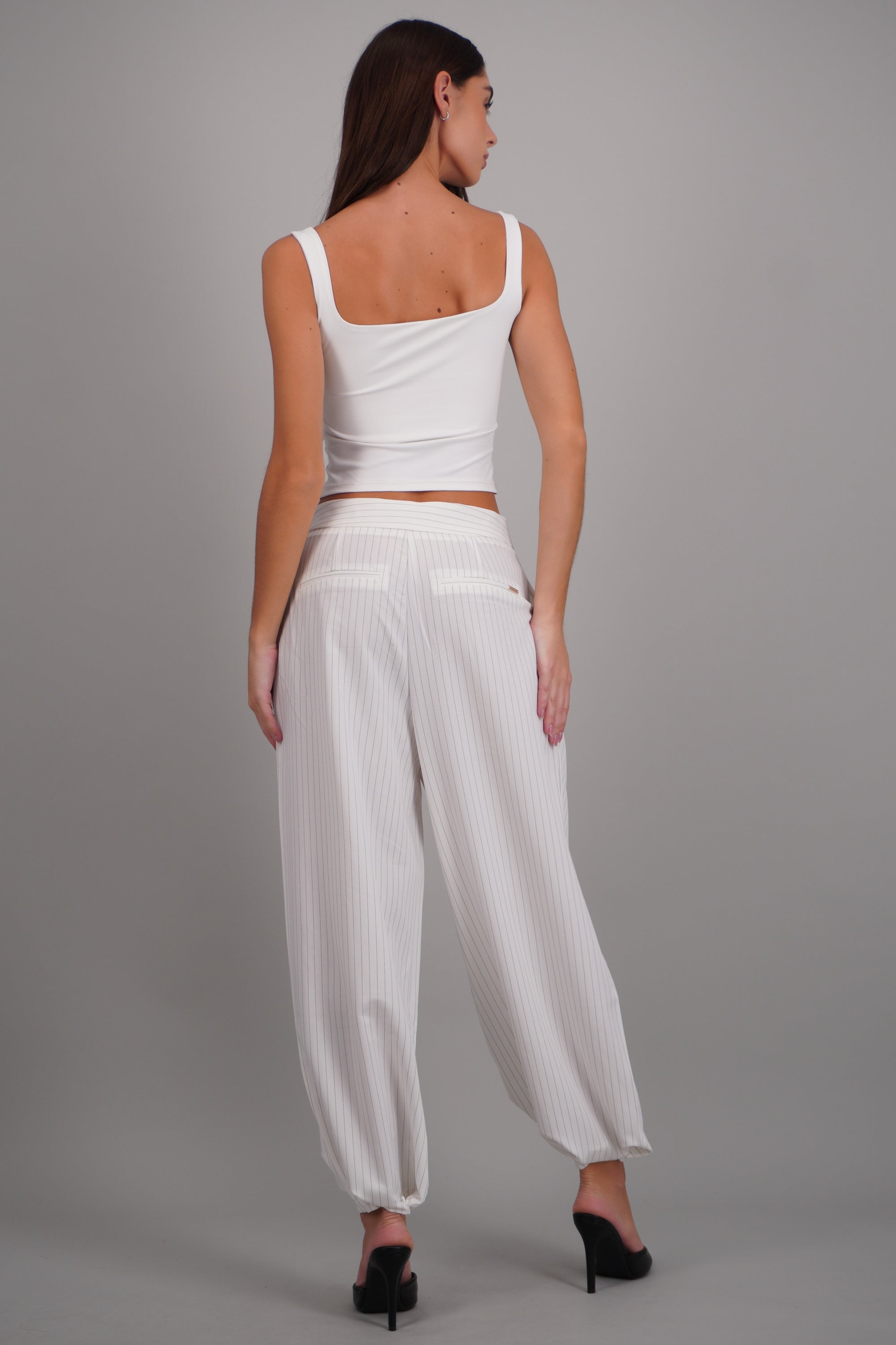 Pantalon globo de vestir rayas BLANCO