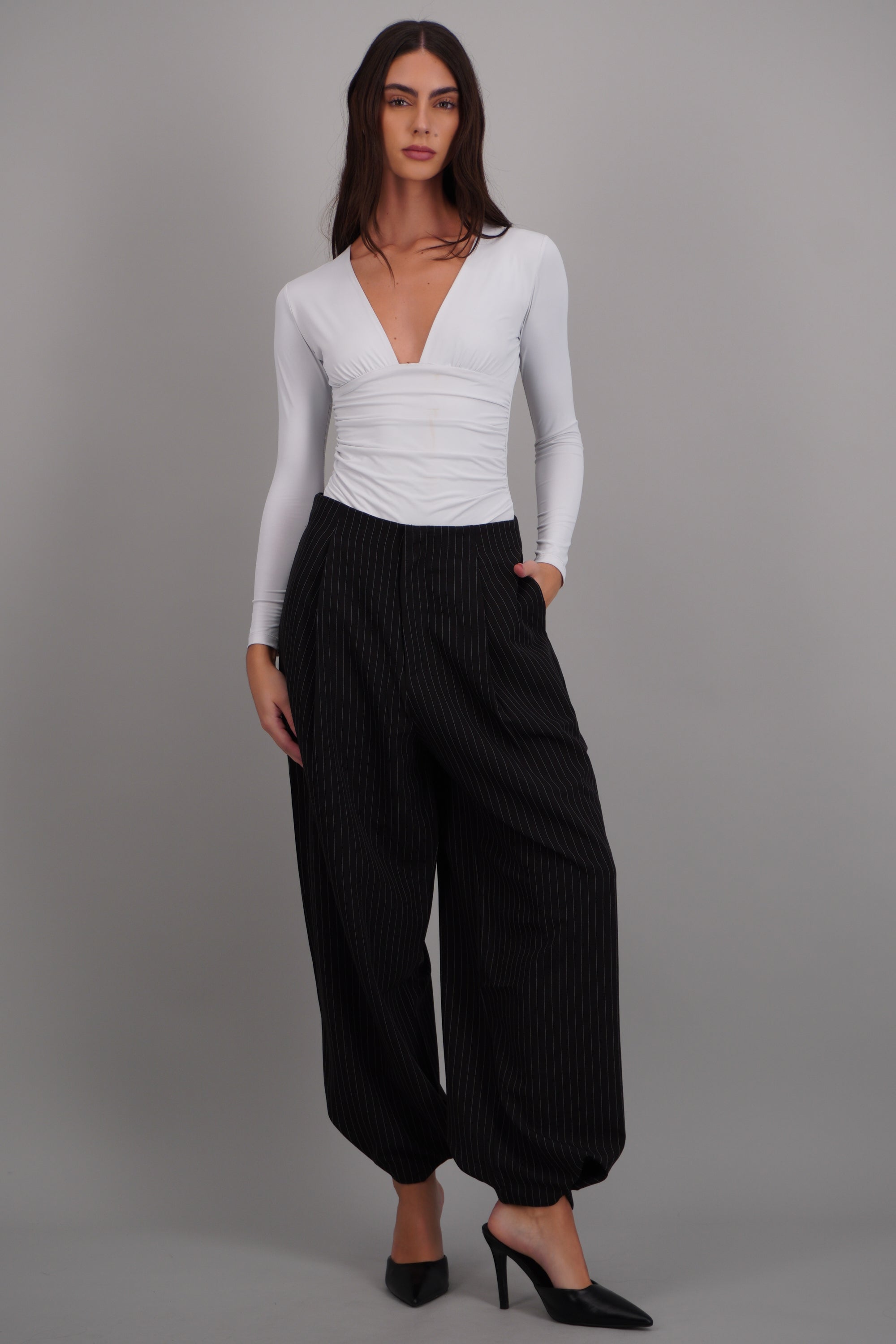 Pantalon globo de vestir rayas NEGRO