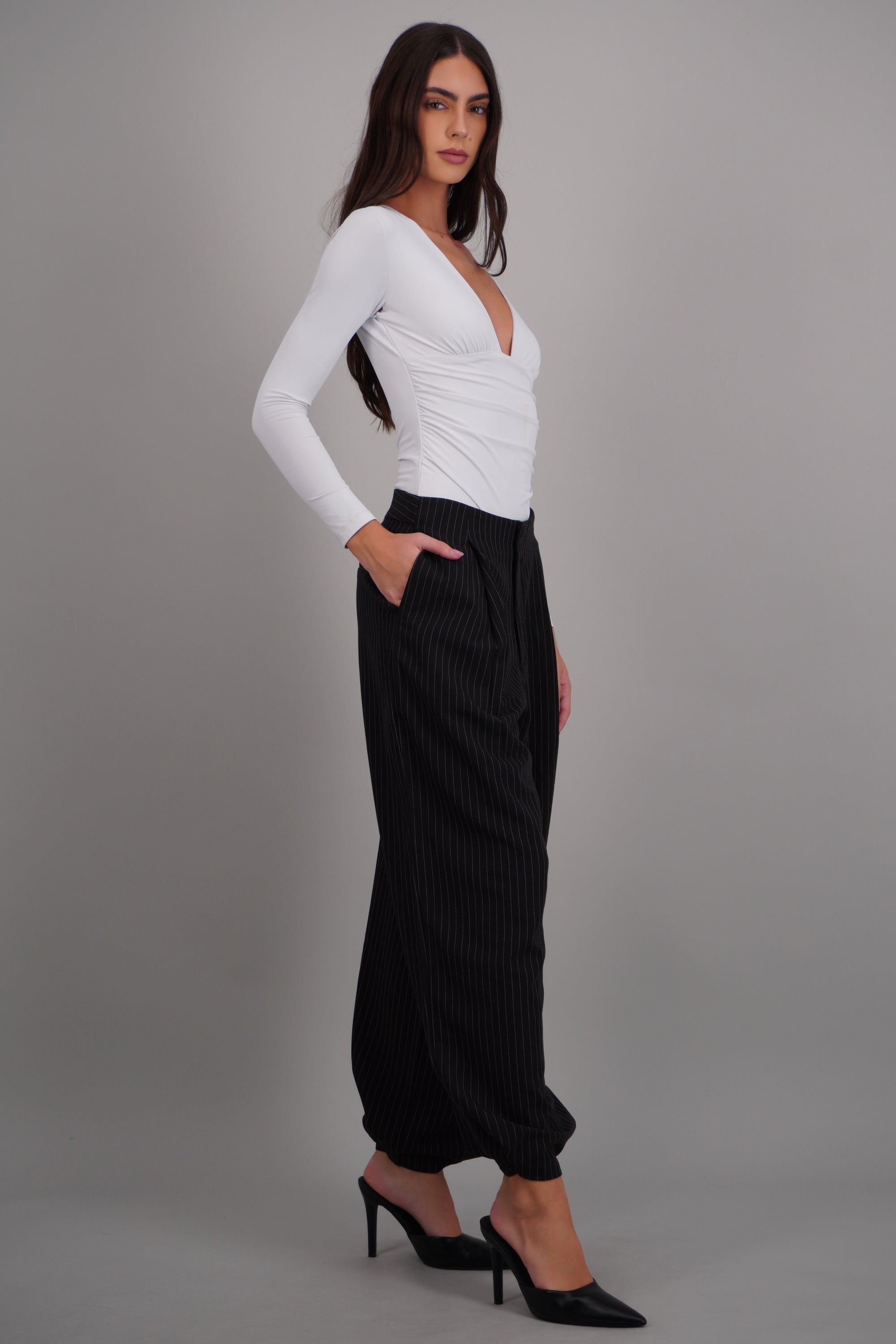 Pantalon globo de vestir rayas NEGRO