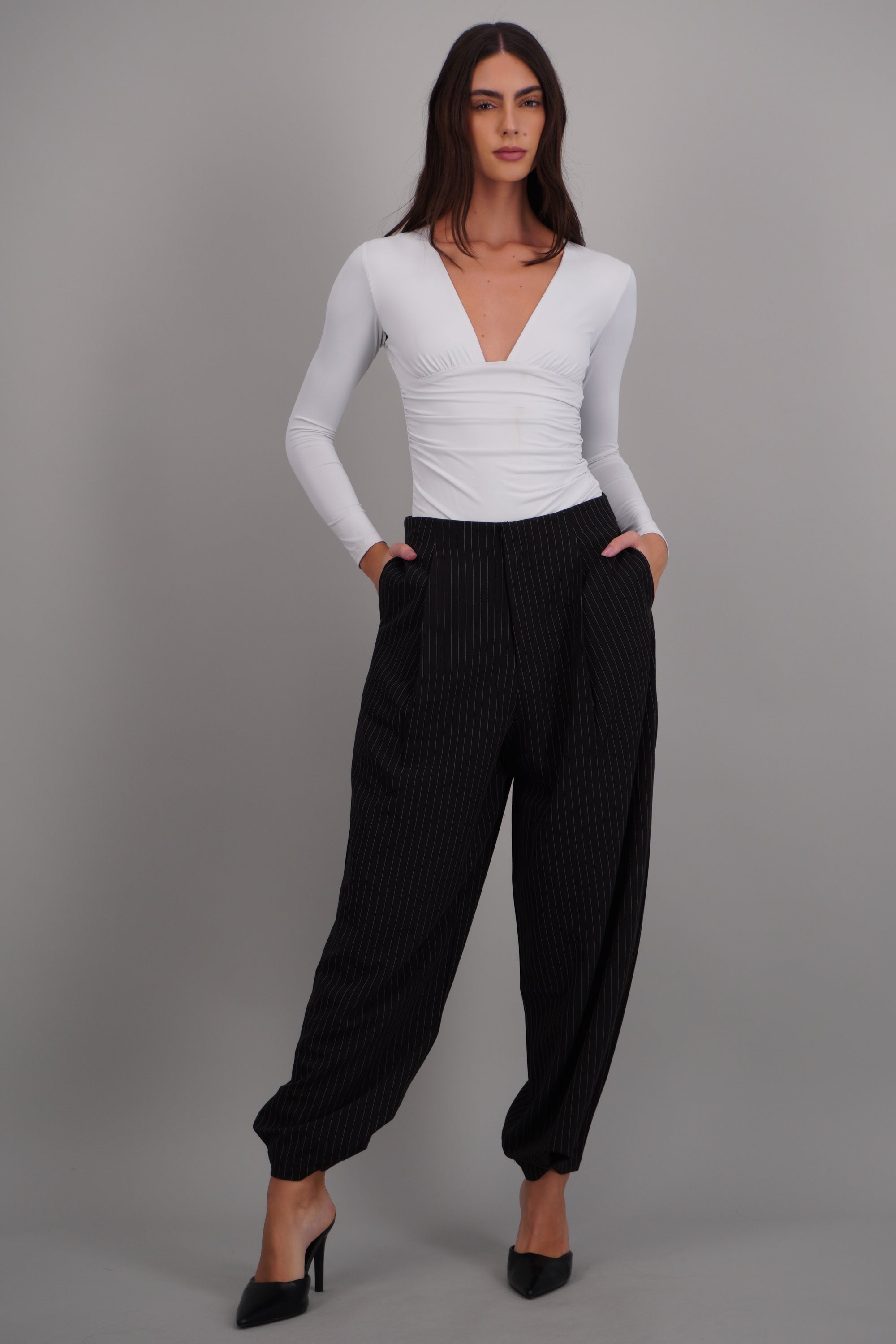 Pantalon globo de vestir rayas NEGRO