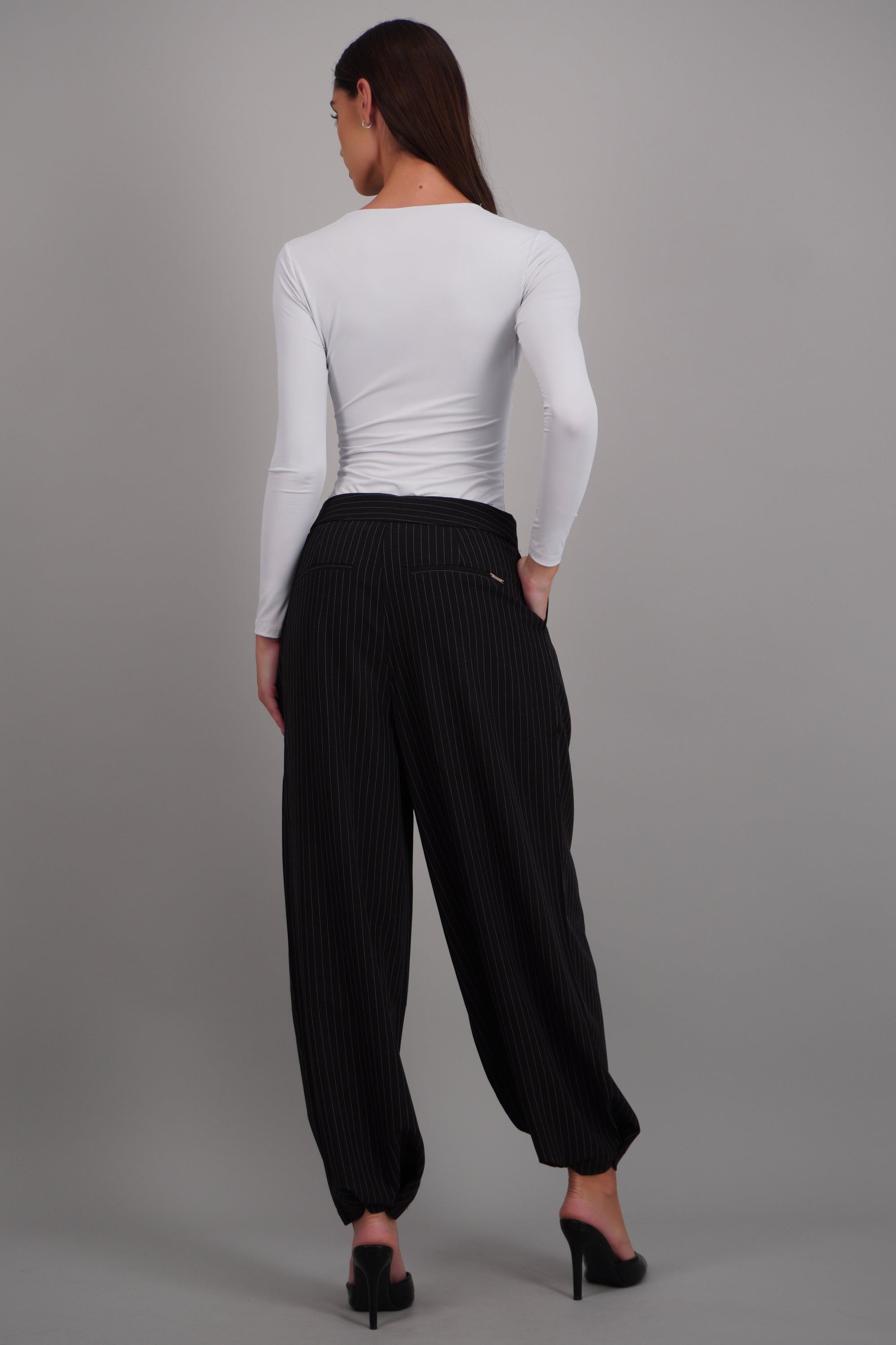 Pantalon globo de vestir rayas NEGRO