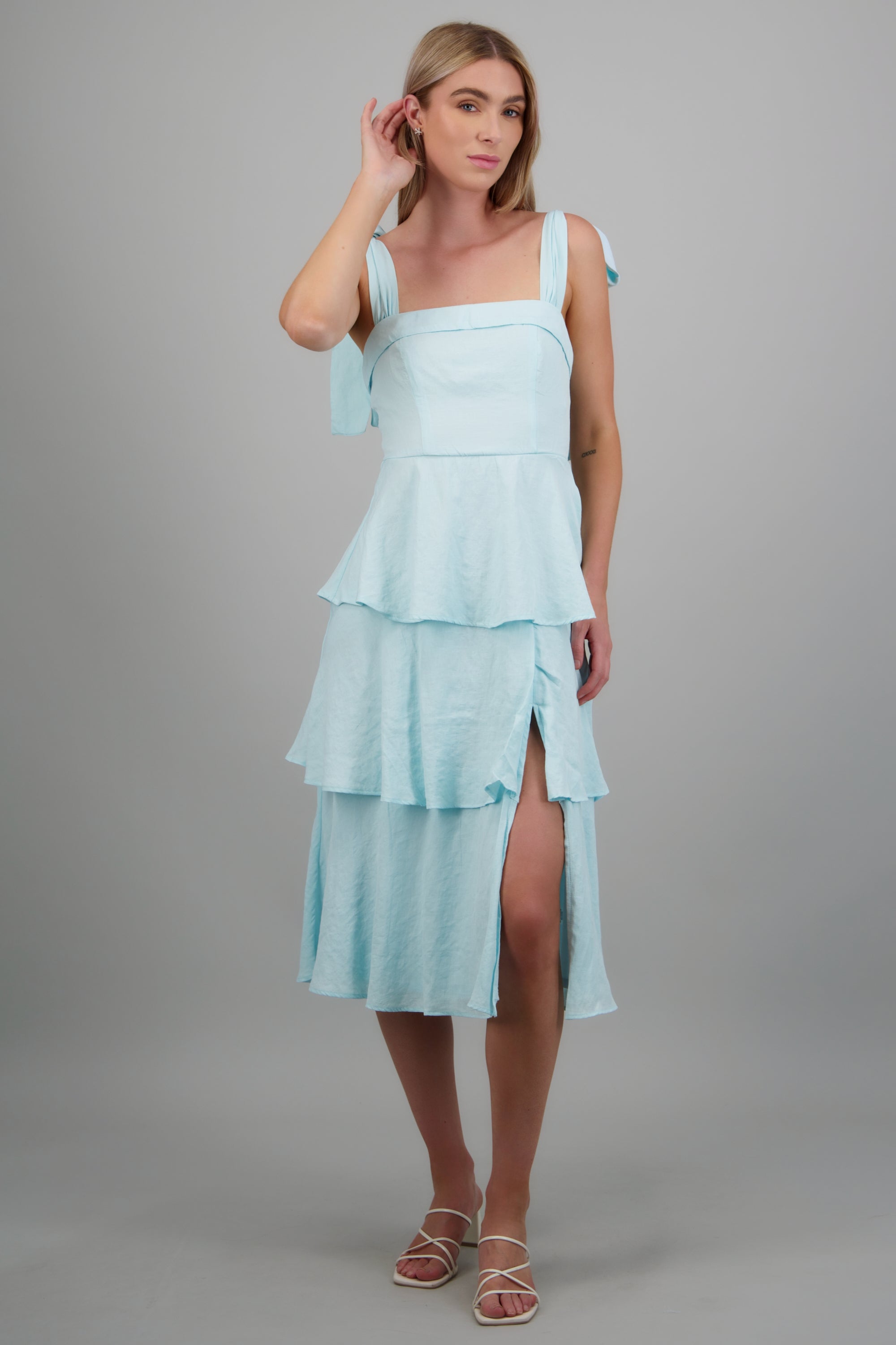 Vestido midi capas olanes AZUL