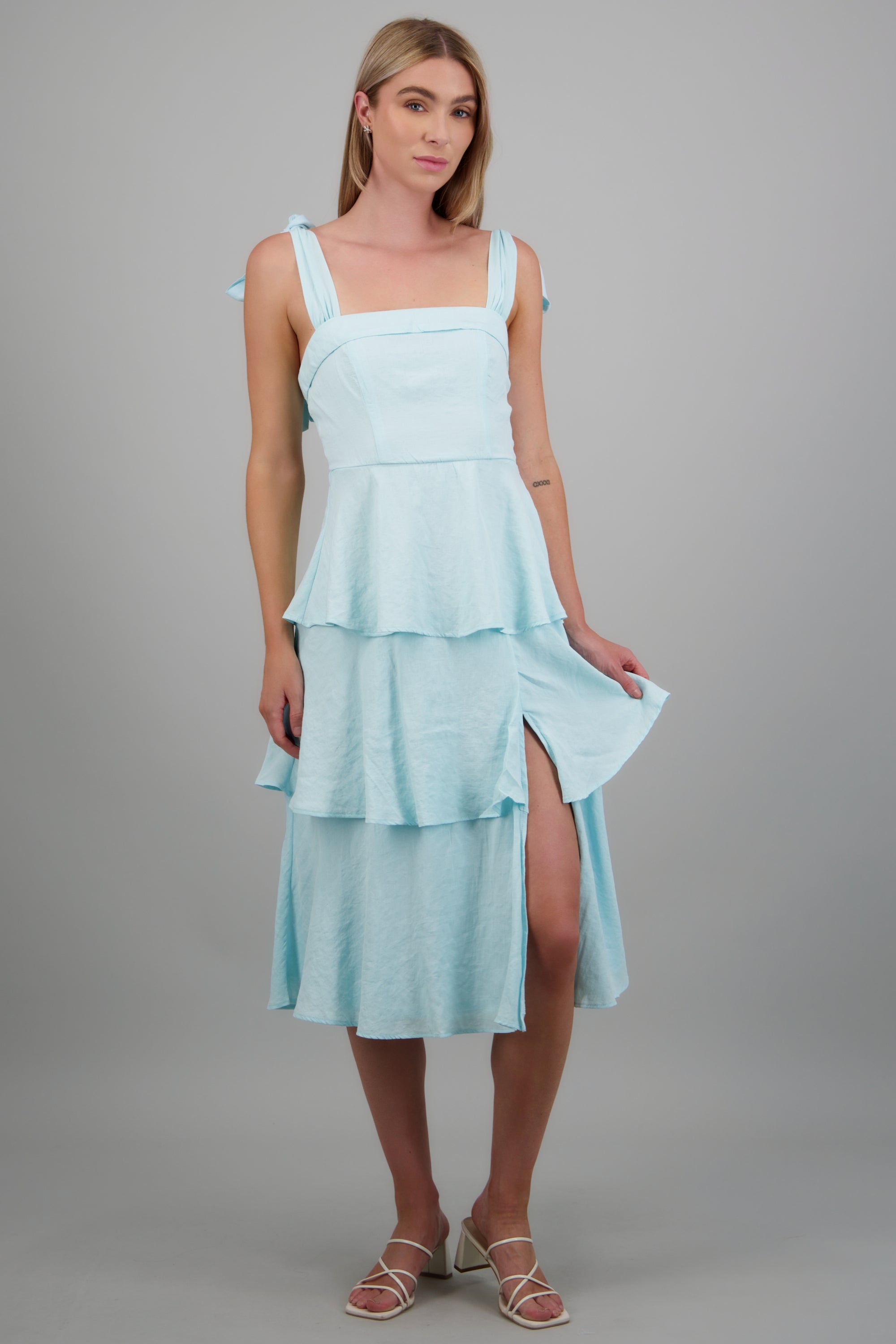 Vestido midi capas olanes AZUL