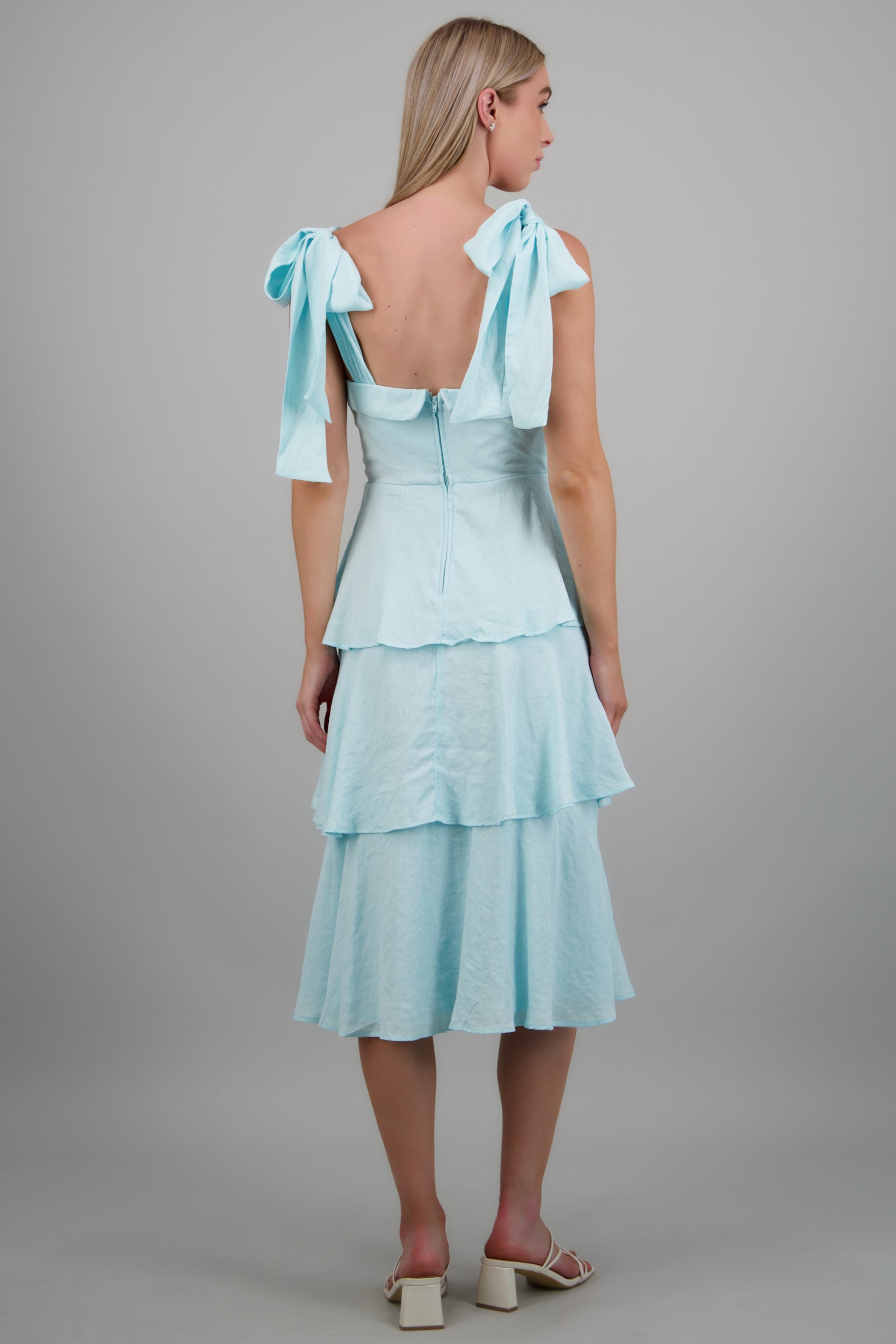 Vestido midi capas olanes AZUL