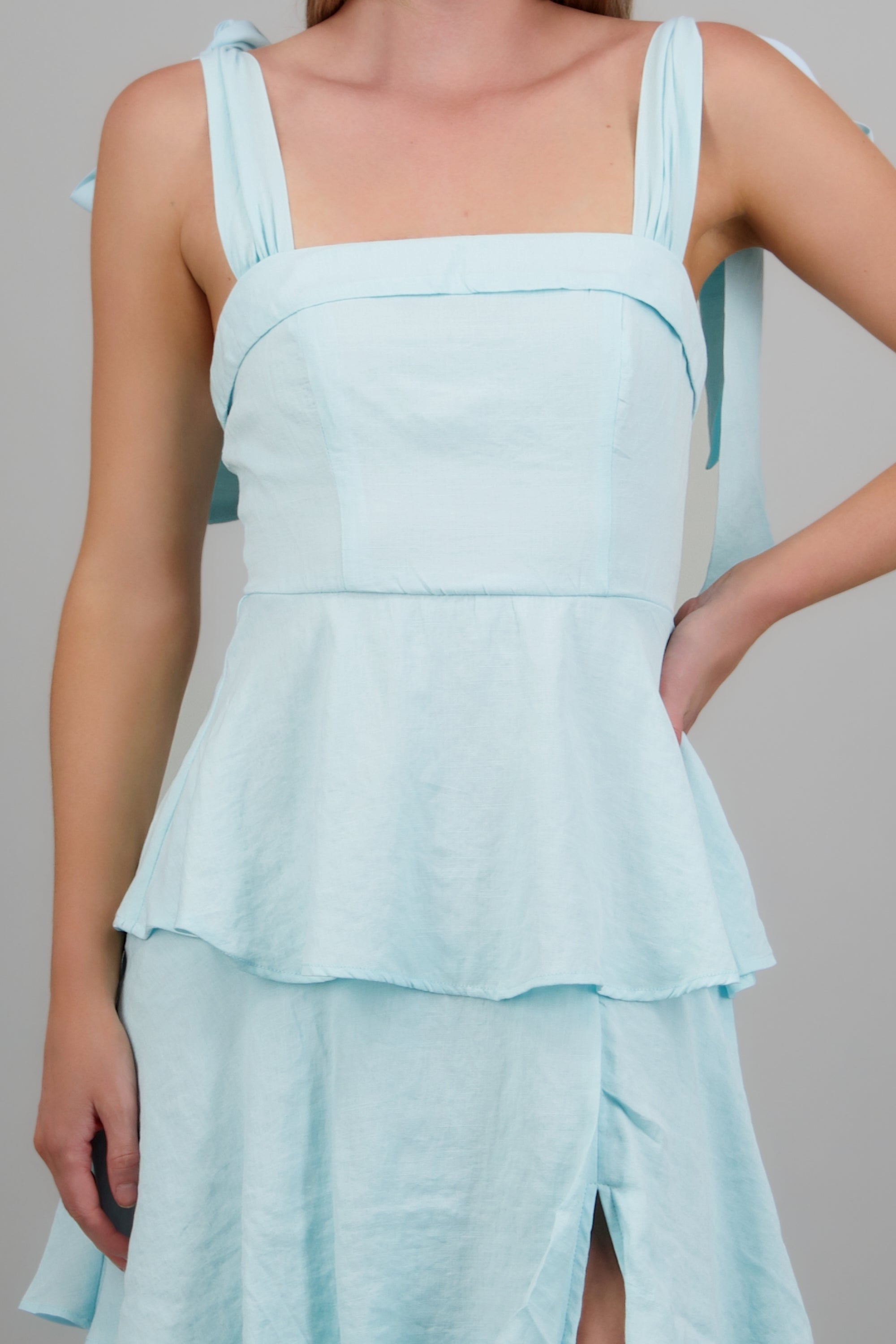 Vestido midi capas olanes AZUL