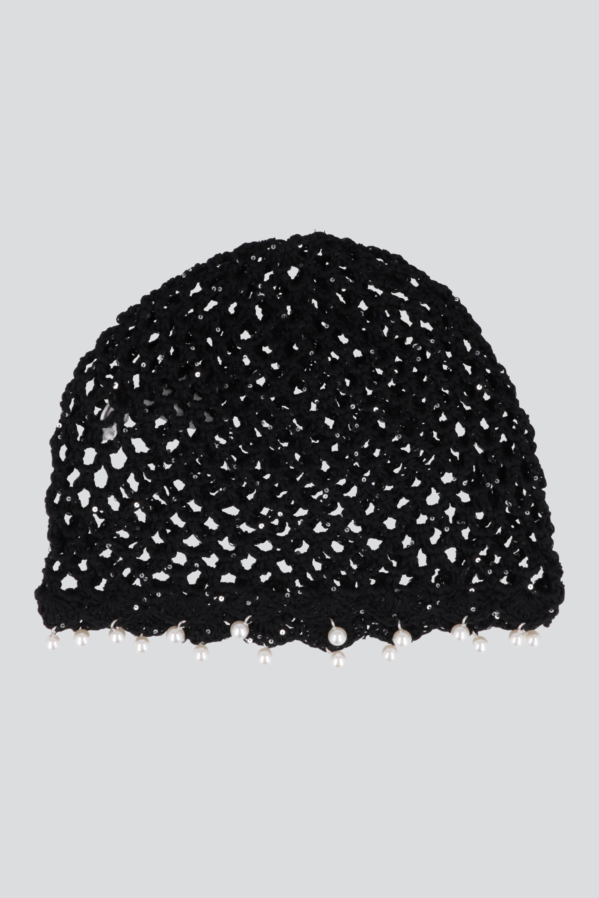 Gorro crochet perlas NEGRO