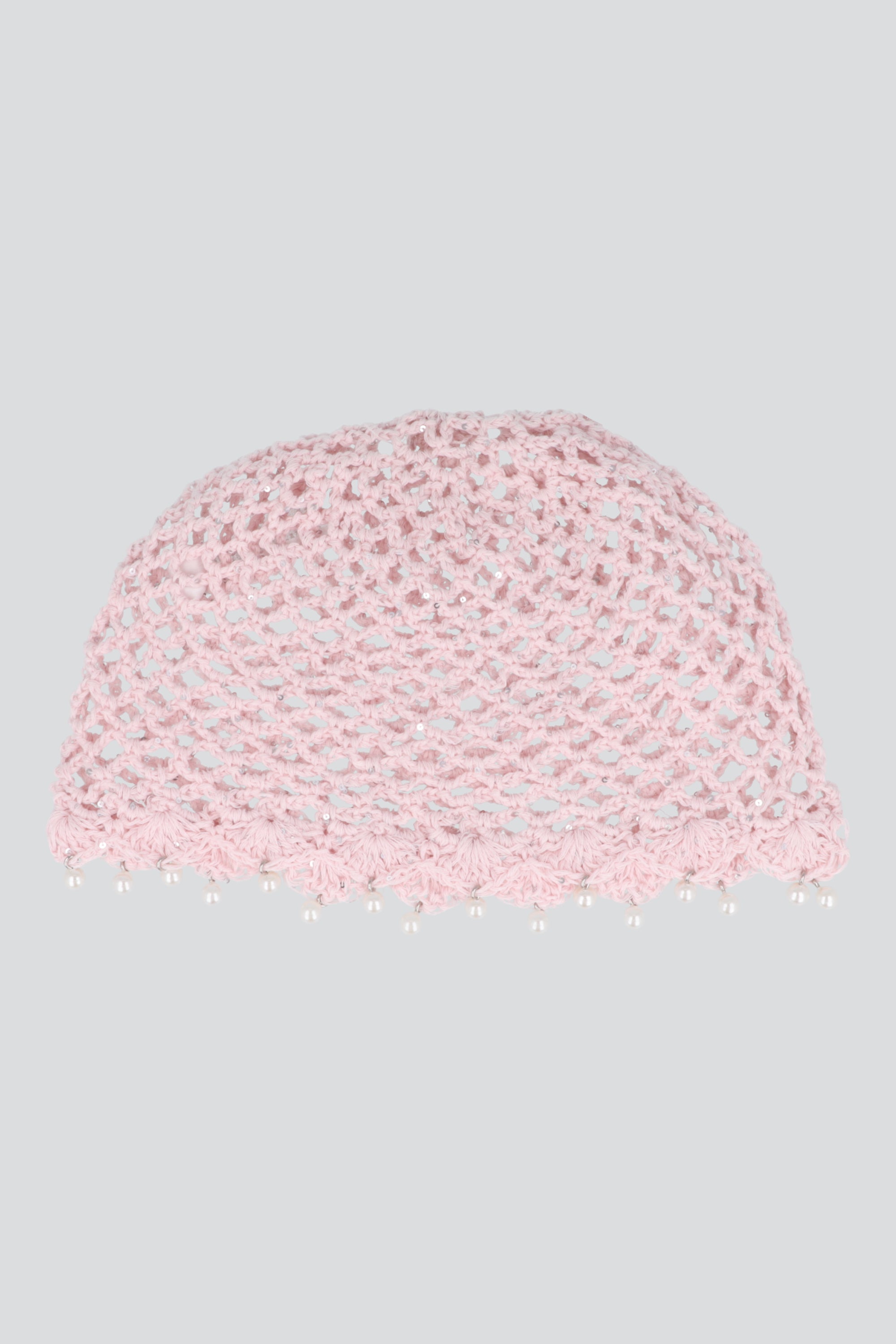 Gorro crochet perlas PALO DE ROSA