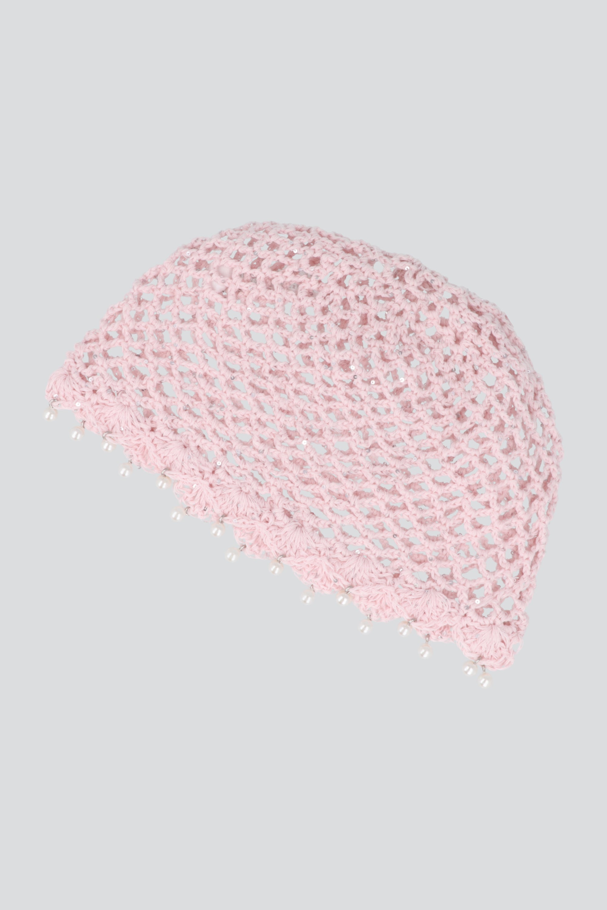 Gorro crochet perlas PALO DE ROSA