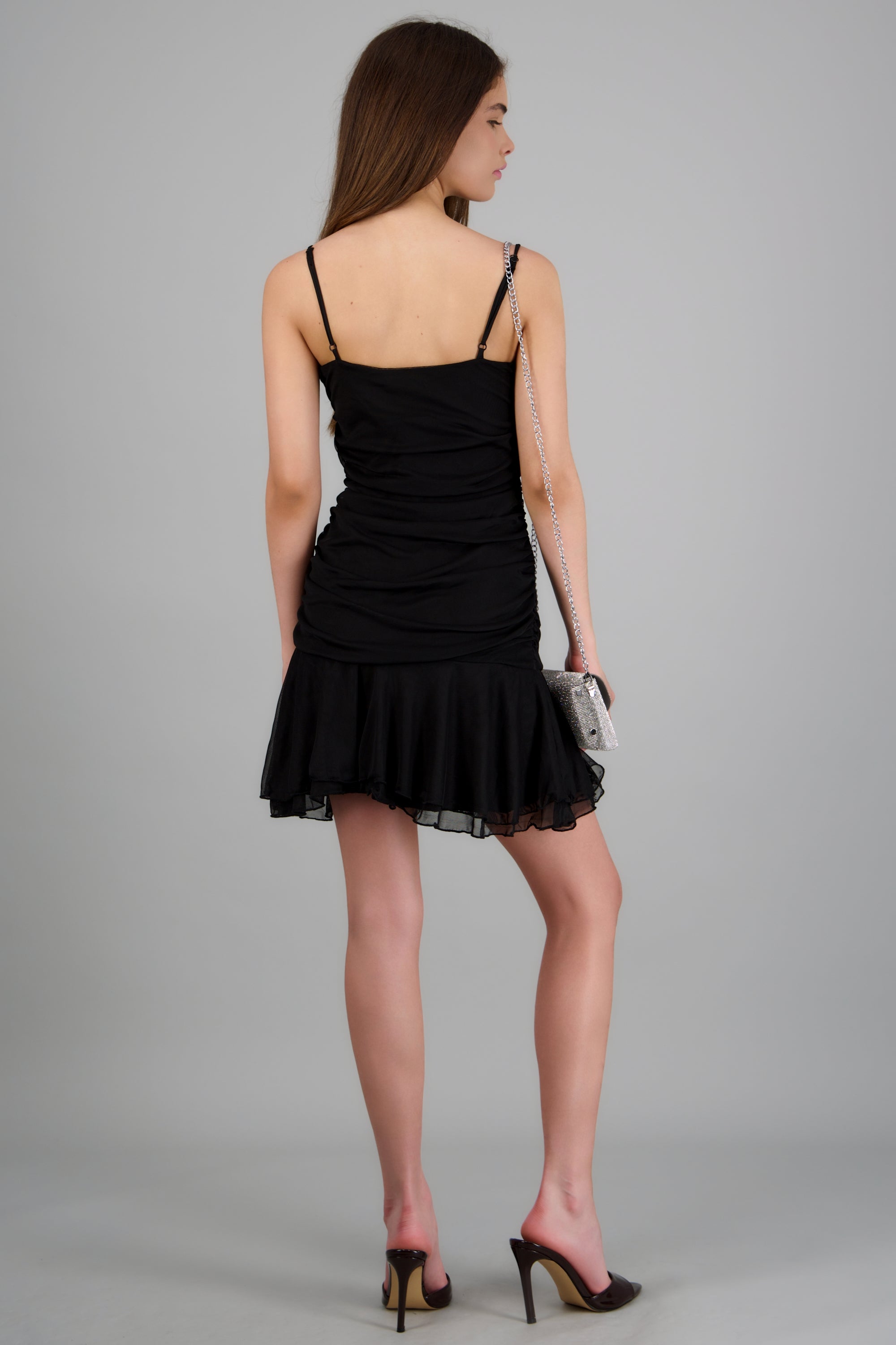 Vestido mini mesh escote varilla NEGRO
