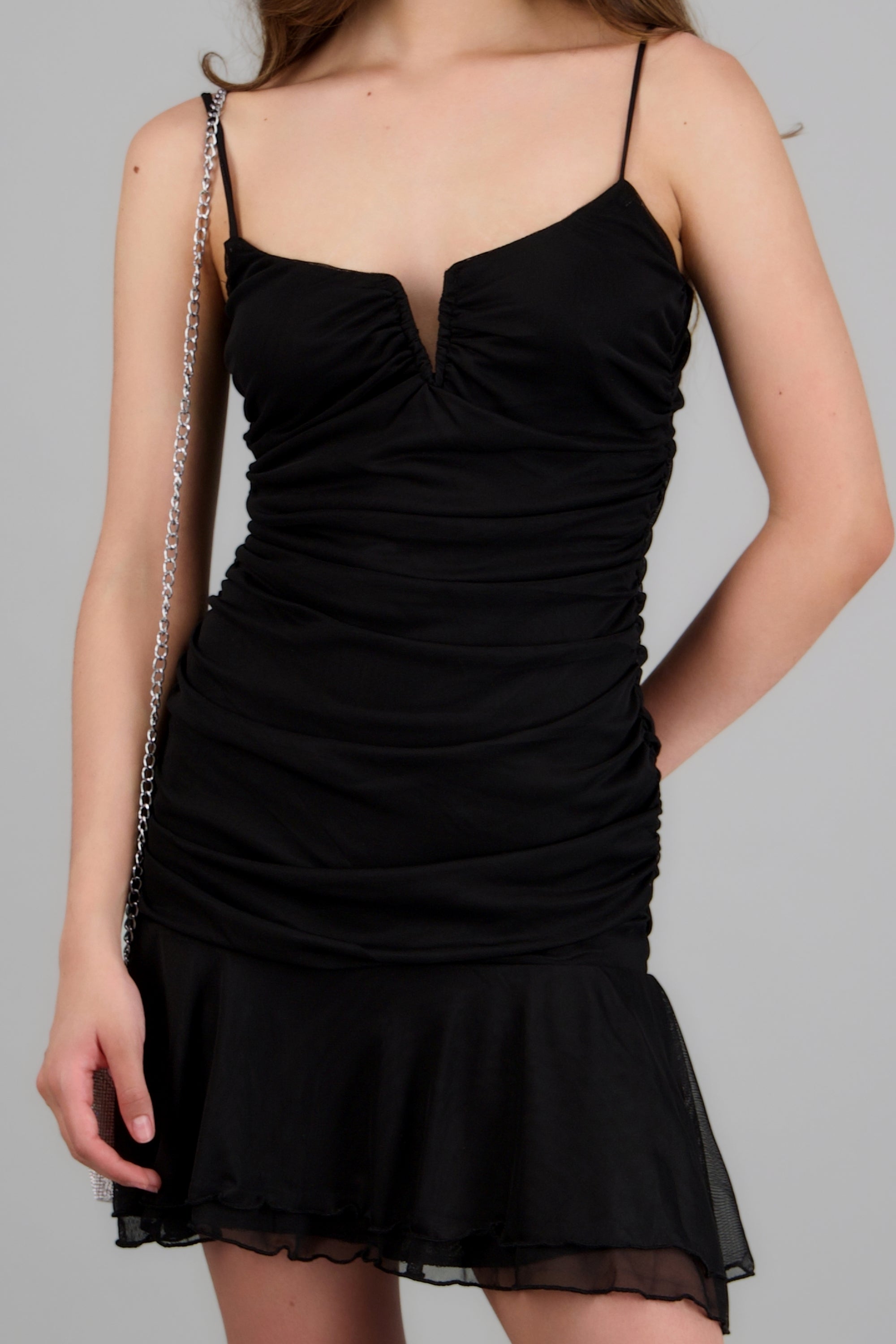 Vestido mini mesh escote varilla NEGRO