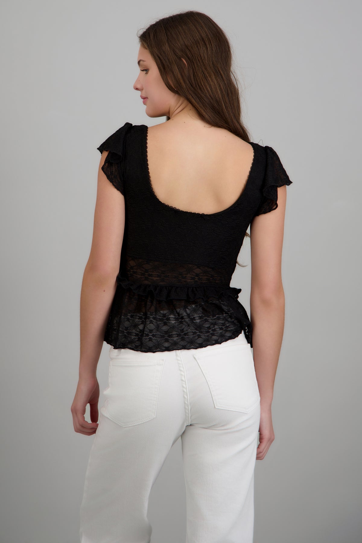 Blusa encaje forrado copas NEGRO