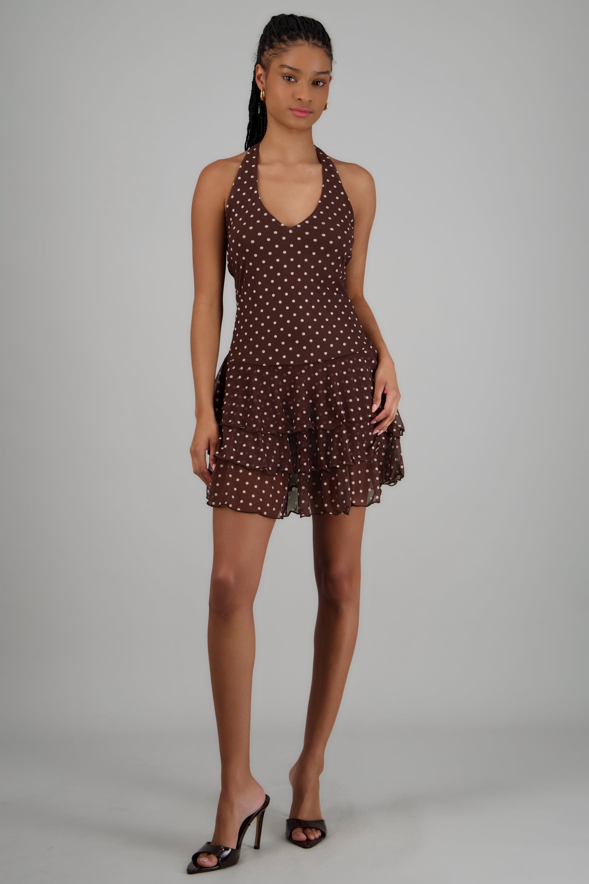 Vestido halter olanes estampado polka CAFE COMBO