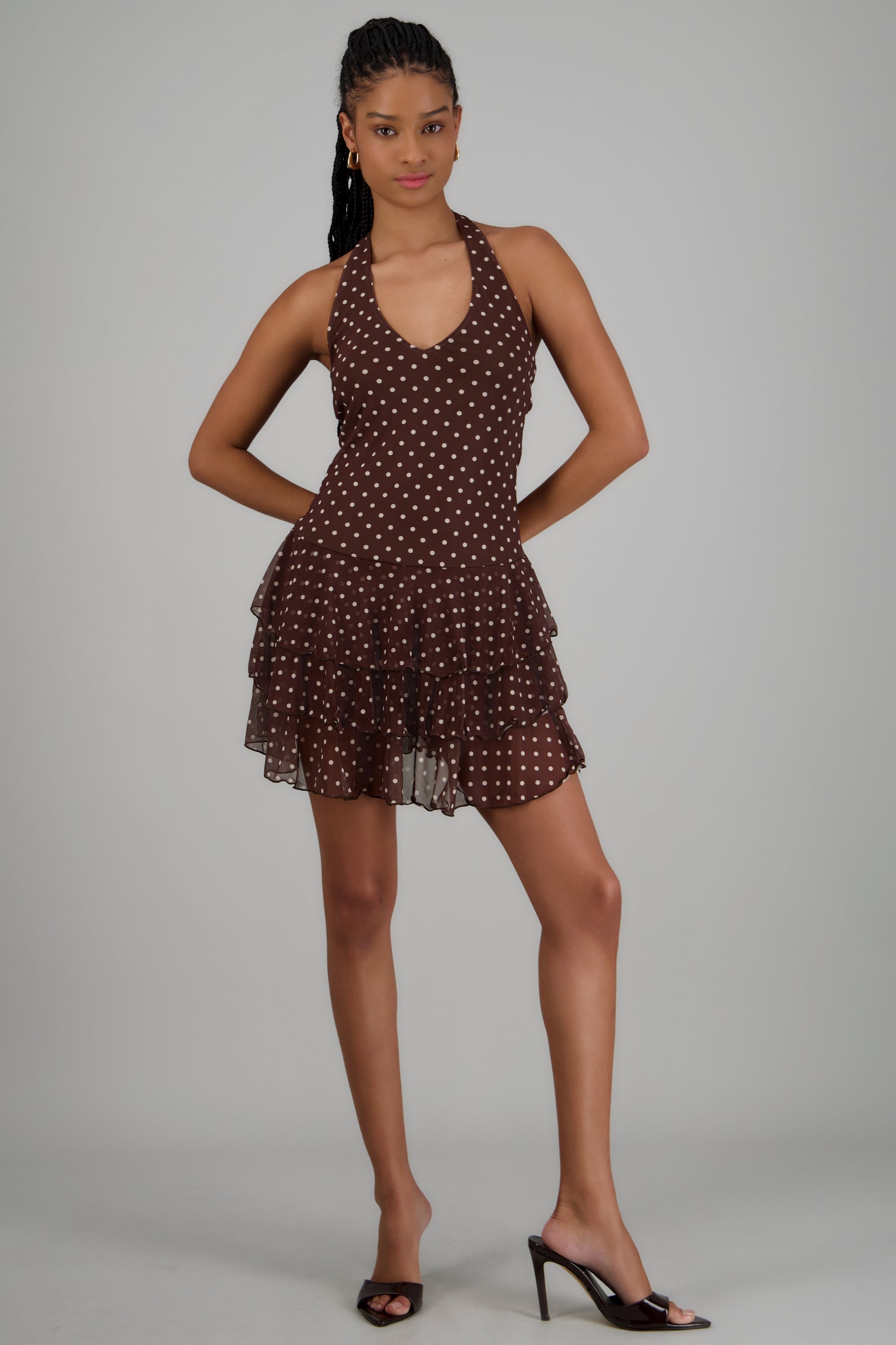 Vestido halter olanes estampado polka CAFE COMBO
