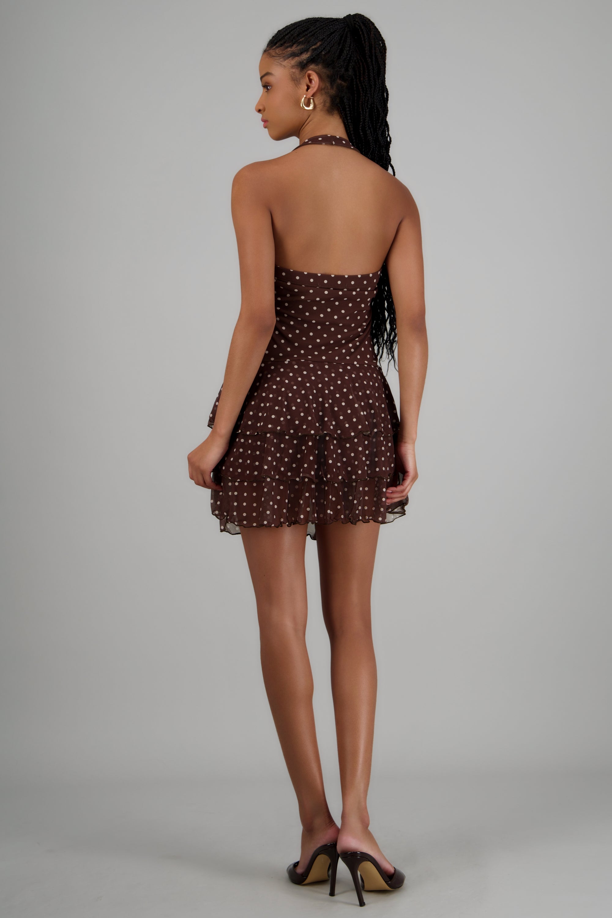 Vestido halter olanes estampado polka CAFE COMBO