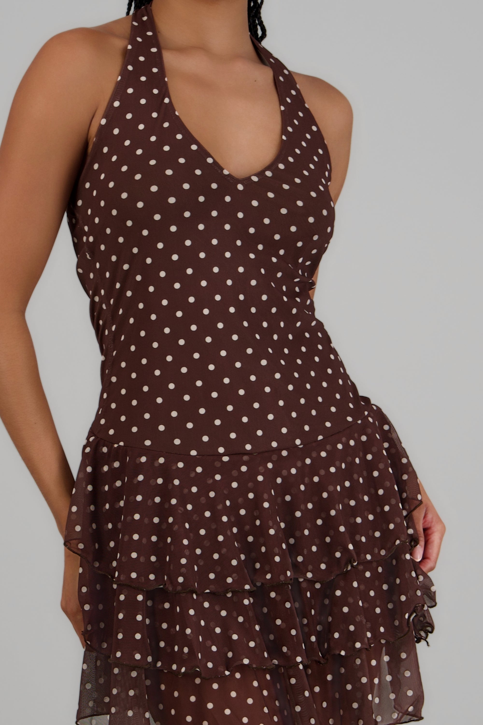 Vestido halter olanes estampado polka CAFE COMBO