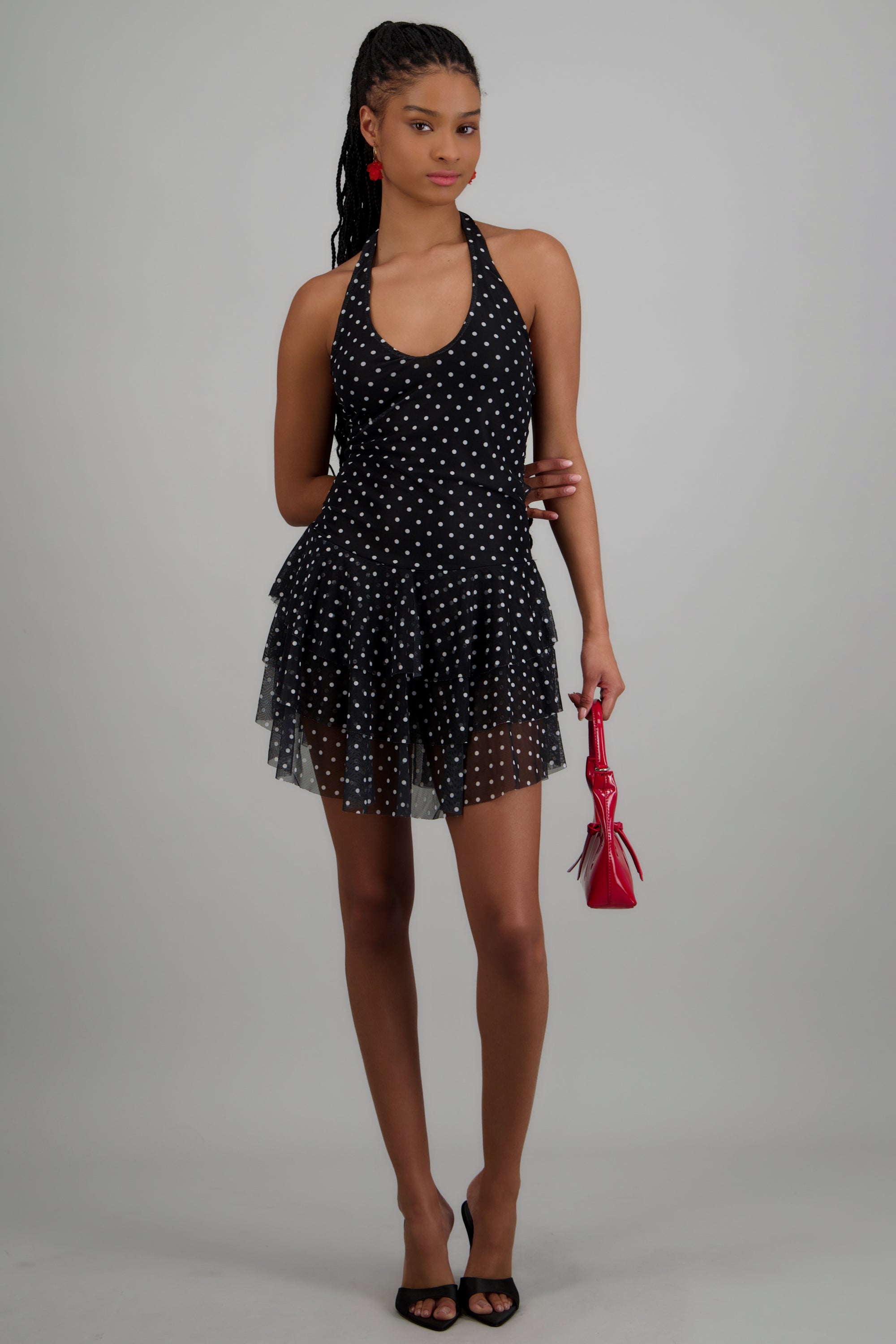 Vestido halter olanes estampado polka NEGRO COMBO