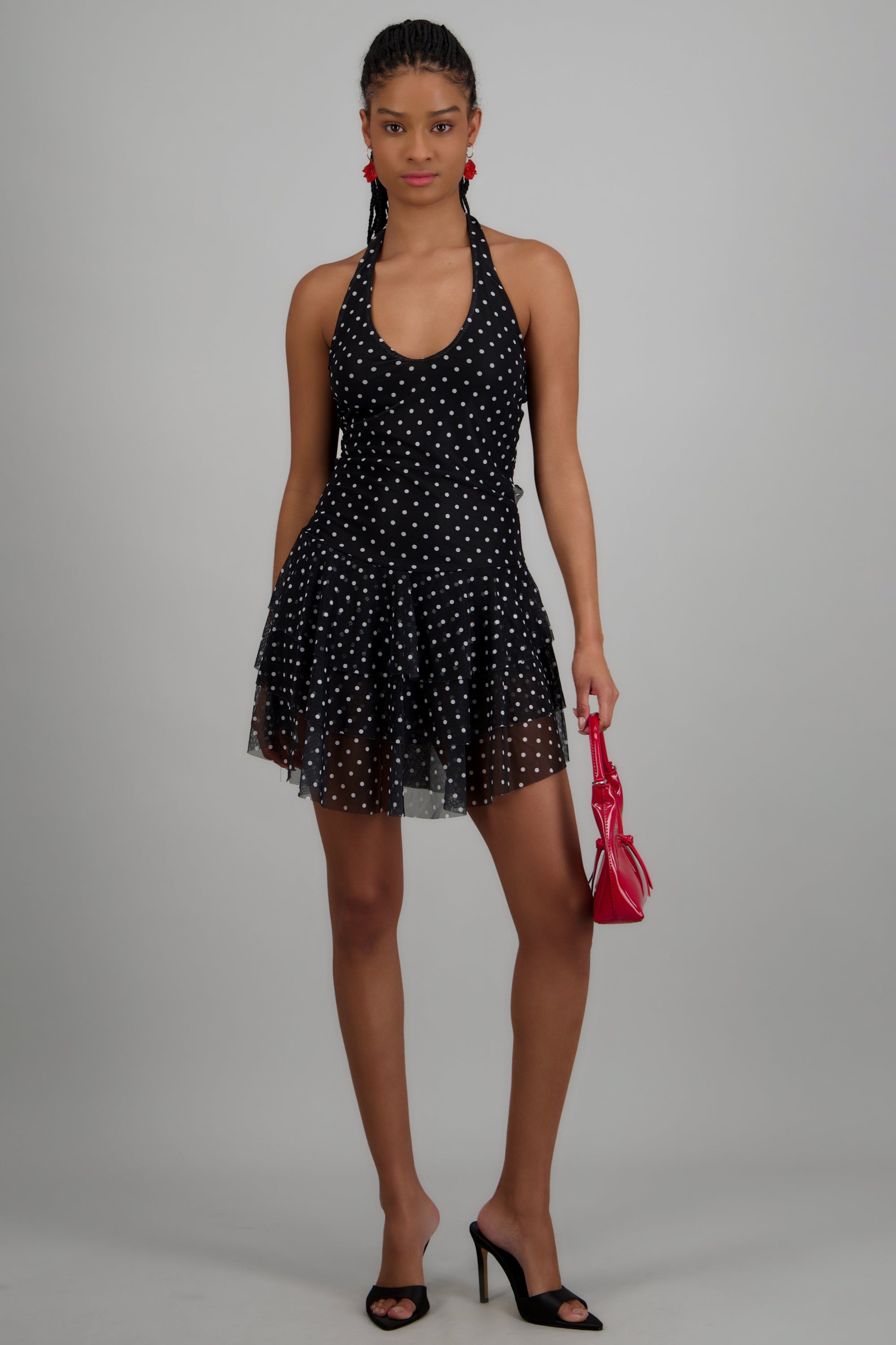 Vestido halter olanes estampado polka NEGRO COMBO