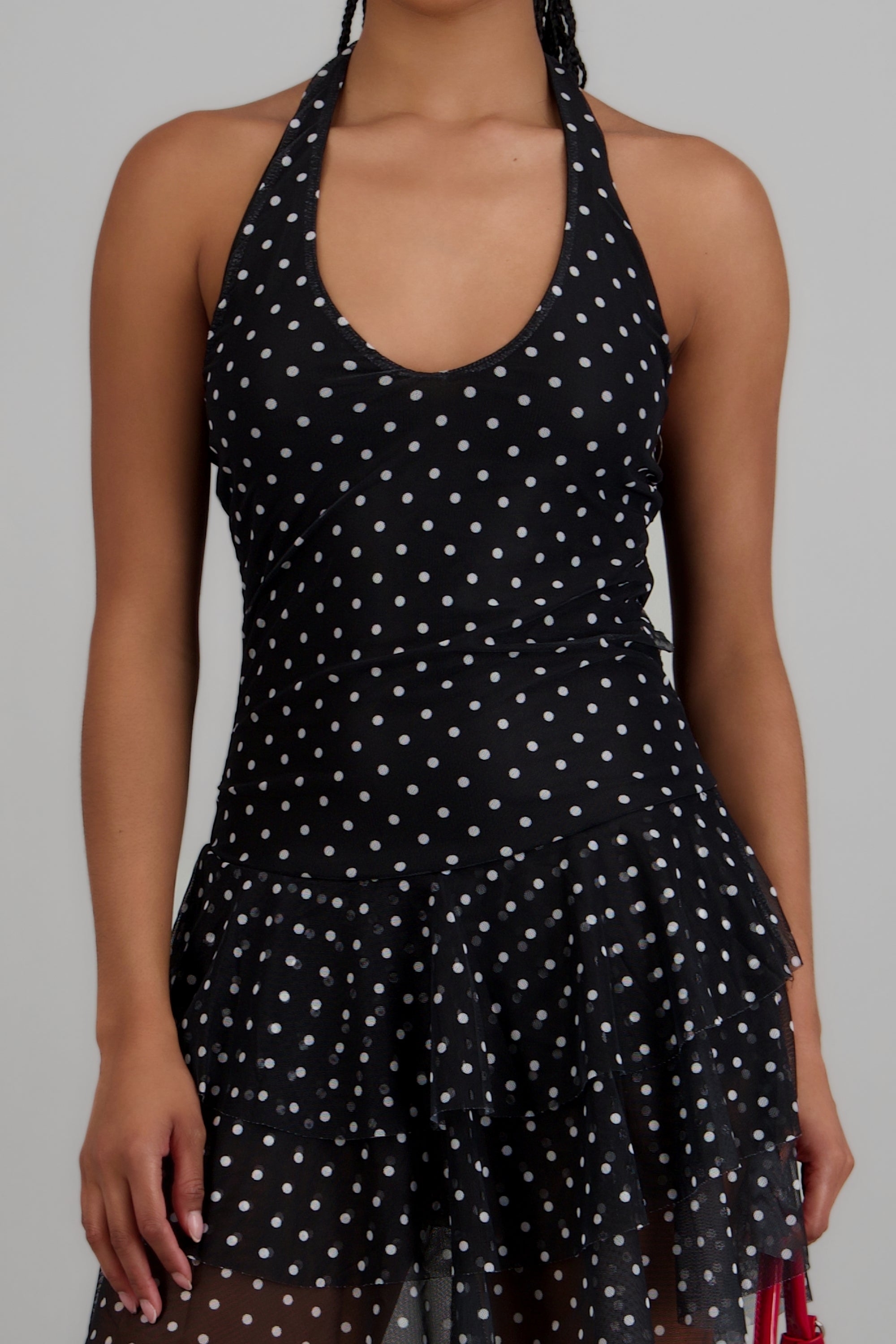 Vestido halter olanes estampado polka NEGRO COMBO