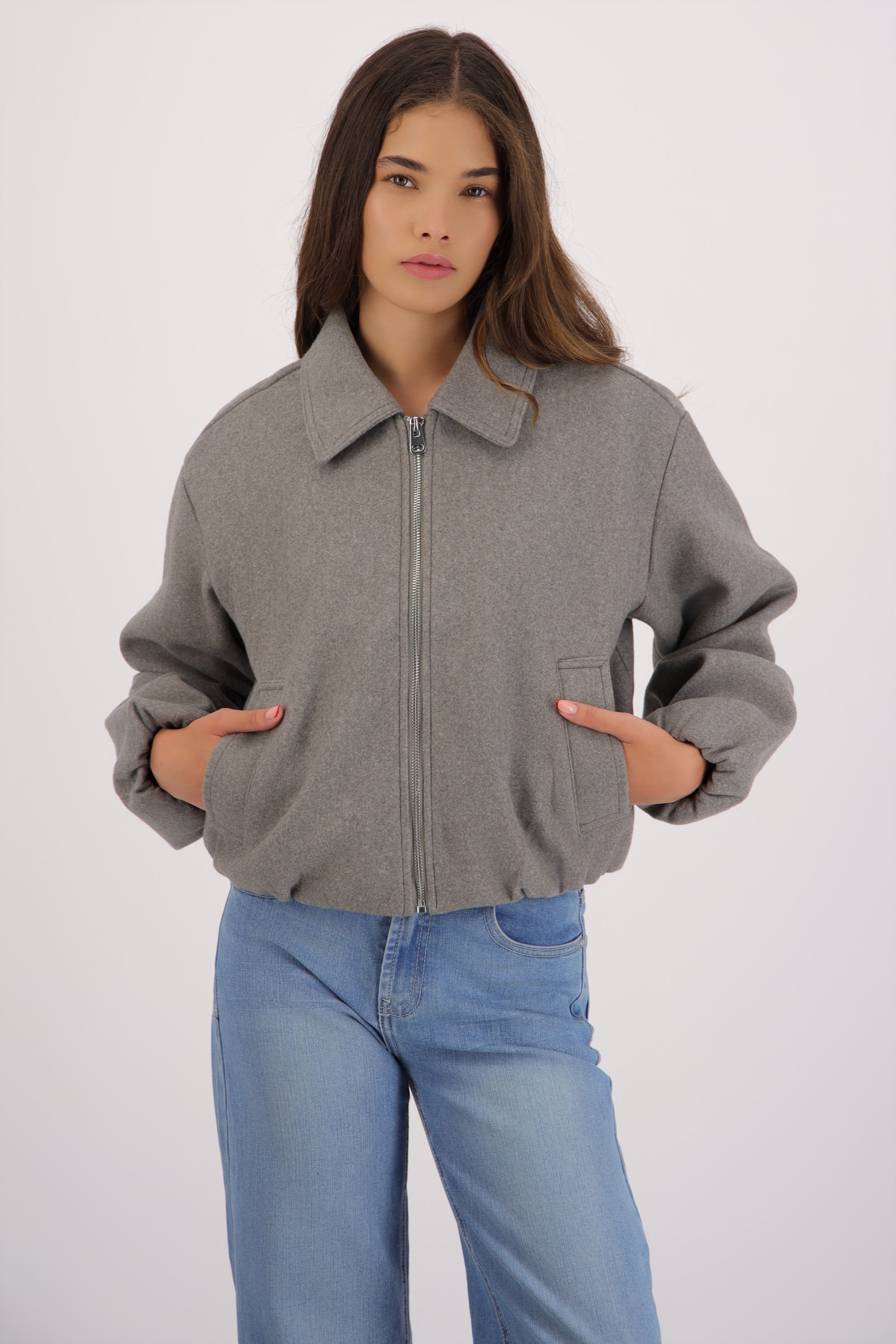 Chamarra bomber paño lisa GRIS