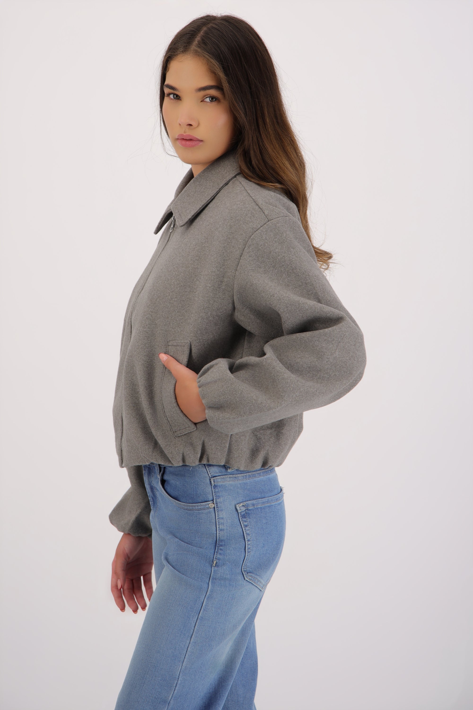 Chamarra bomber paño lisa GRIS